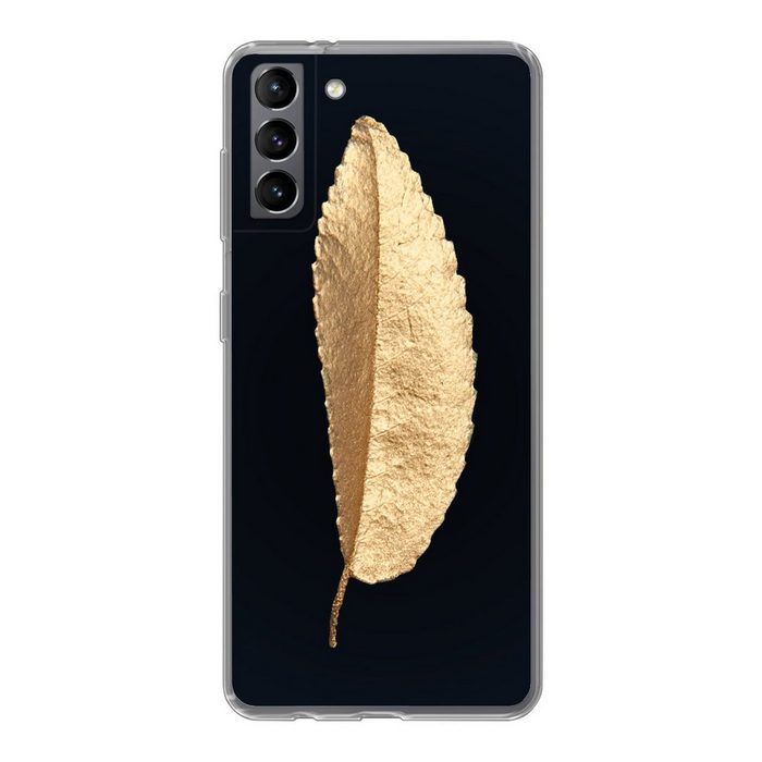 MuchoWow Handyhülle Blätter - Schwarz und Gold - Luxus - Chic - Natur Phone Case Handyhülle Samsung Galaxy S21 Plus Silikon Schutzhülle