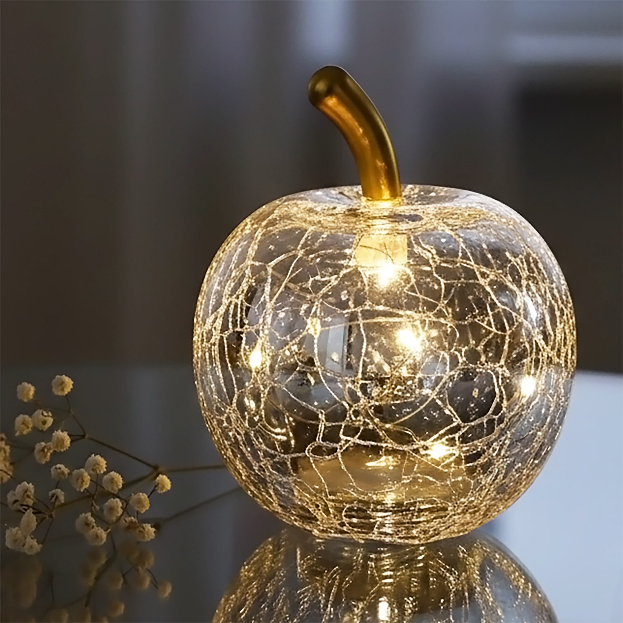 Spetebo LED Dekoobjekt, Ein-/Ausschalter, Timer, LED fest verbaut, warm weiß, Deko Frucht aus Crackle Glas beleuchtet Batterie betrieben