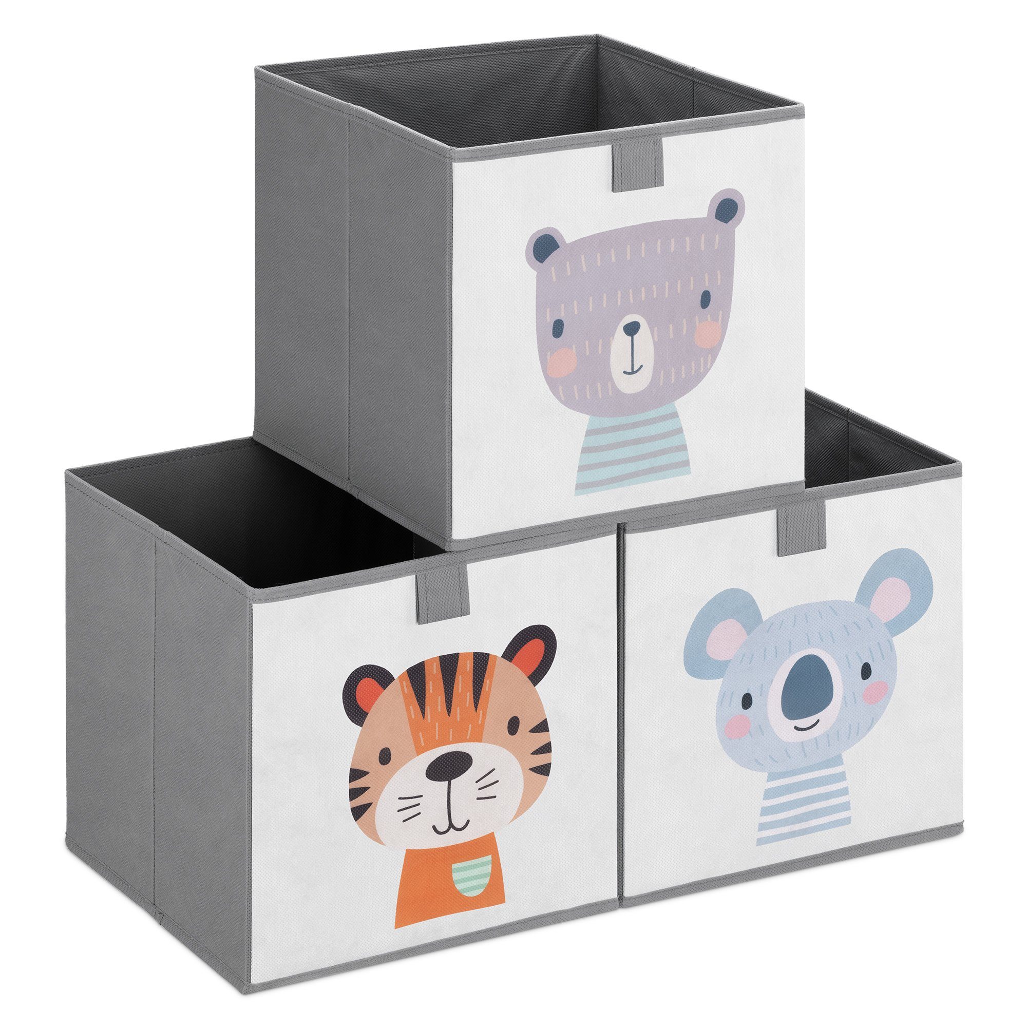 Navaris Aufbewahrungsbox, Kinder Aufbewahrungsbox 3er Set - Regal  Aufbewahrung 28 x 28 x 28 cm Spielzeugkiste - 3x Spielzeug Box faltbar -  Tier Motiv Kisten mit Griff