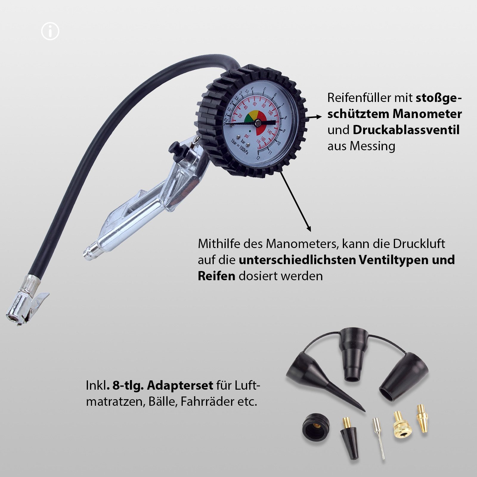 TRUTZHOLM Druckluftgeräte-Set Reifenfüller Ausblaspistole Farbspritzpistole 13 tlg. Druckluftzubehör, Set, 13-tlg., inkl. 5 Meter Spiralschlauch mit Knickschutz – Bild 5 von 5