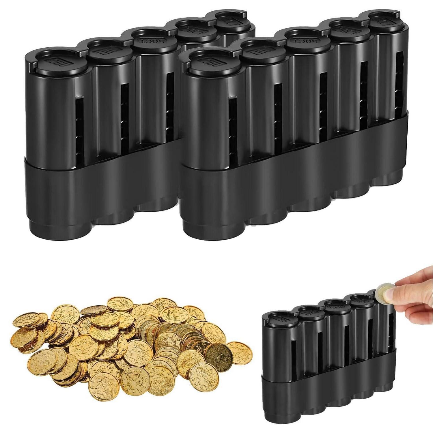 LuxusKollektion Geldkassette Münzspender 2er Schwarz Kleingeldaufbewahrung Euro Münzsortierer (2 St)