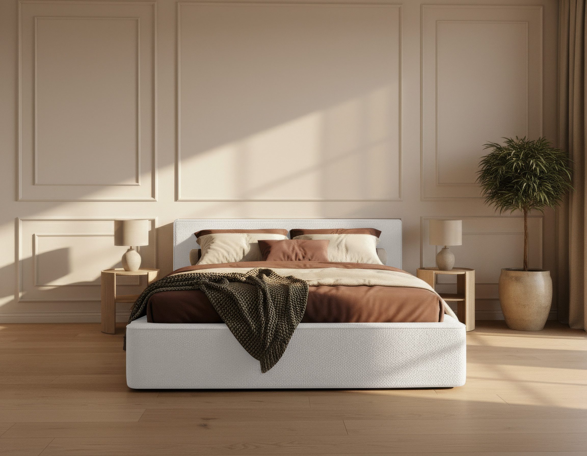thematys Polsterbett mit Bettkasten, CLOUD 140x200 160x200 180x200 200x200cm (Kopfteil im Modernen-Look – weich, modern und pflegeleicht), hochwertiger Bouclé-Stoff in Ash, Weiß, Beige und Kreme, Inklusive Lattenrost: Holzrahmen,hochwertiger Stoff), hydraulische Klappfunktion für Stauraum
