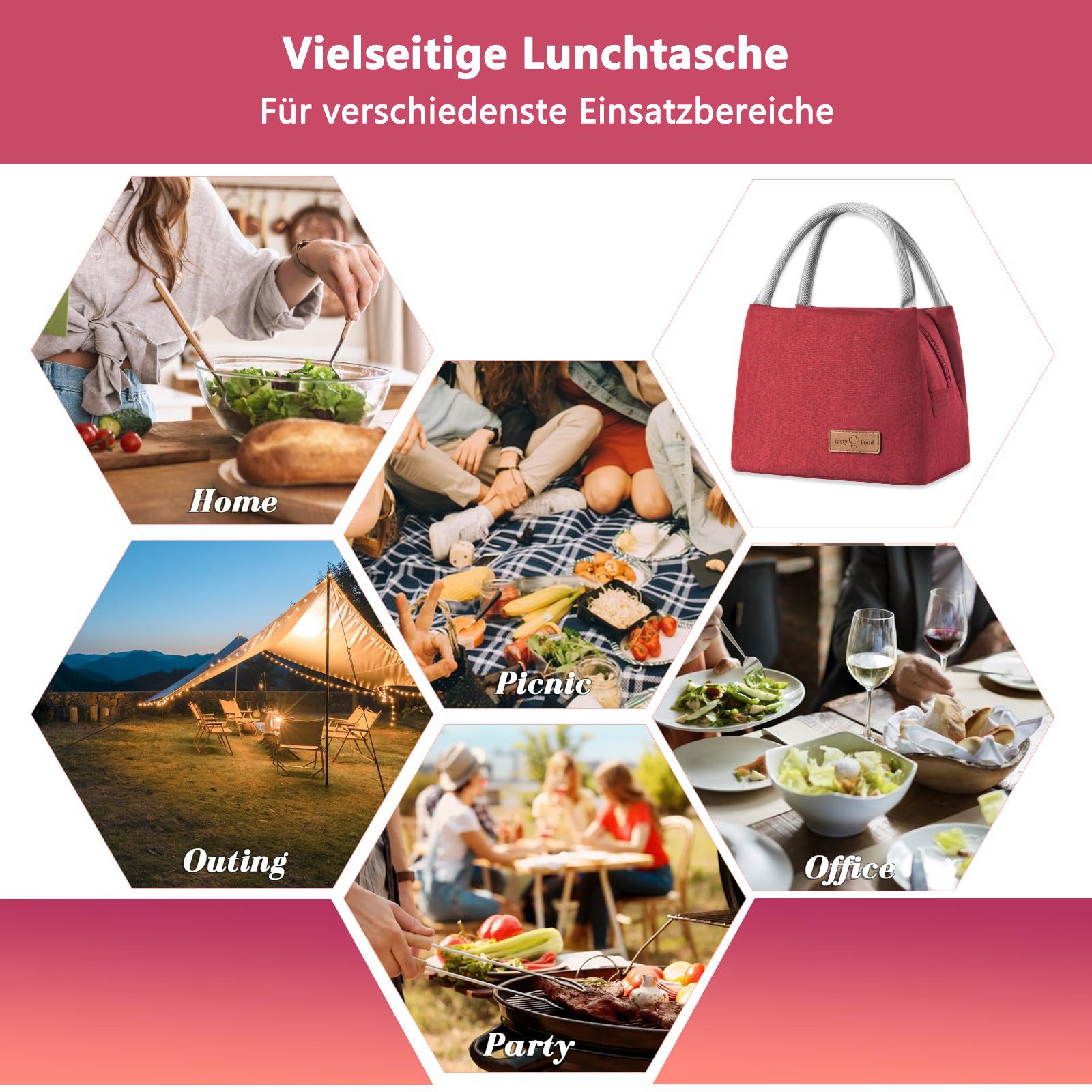 Agger Kühltasche Lunchtasche Isolierte Lunchbox Bag, Wasserdicht Vespertasche, Kühltasche Herren Damen,Tragbar wasserdichtes Lunch Tasche – Bild 4 von 5