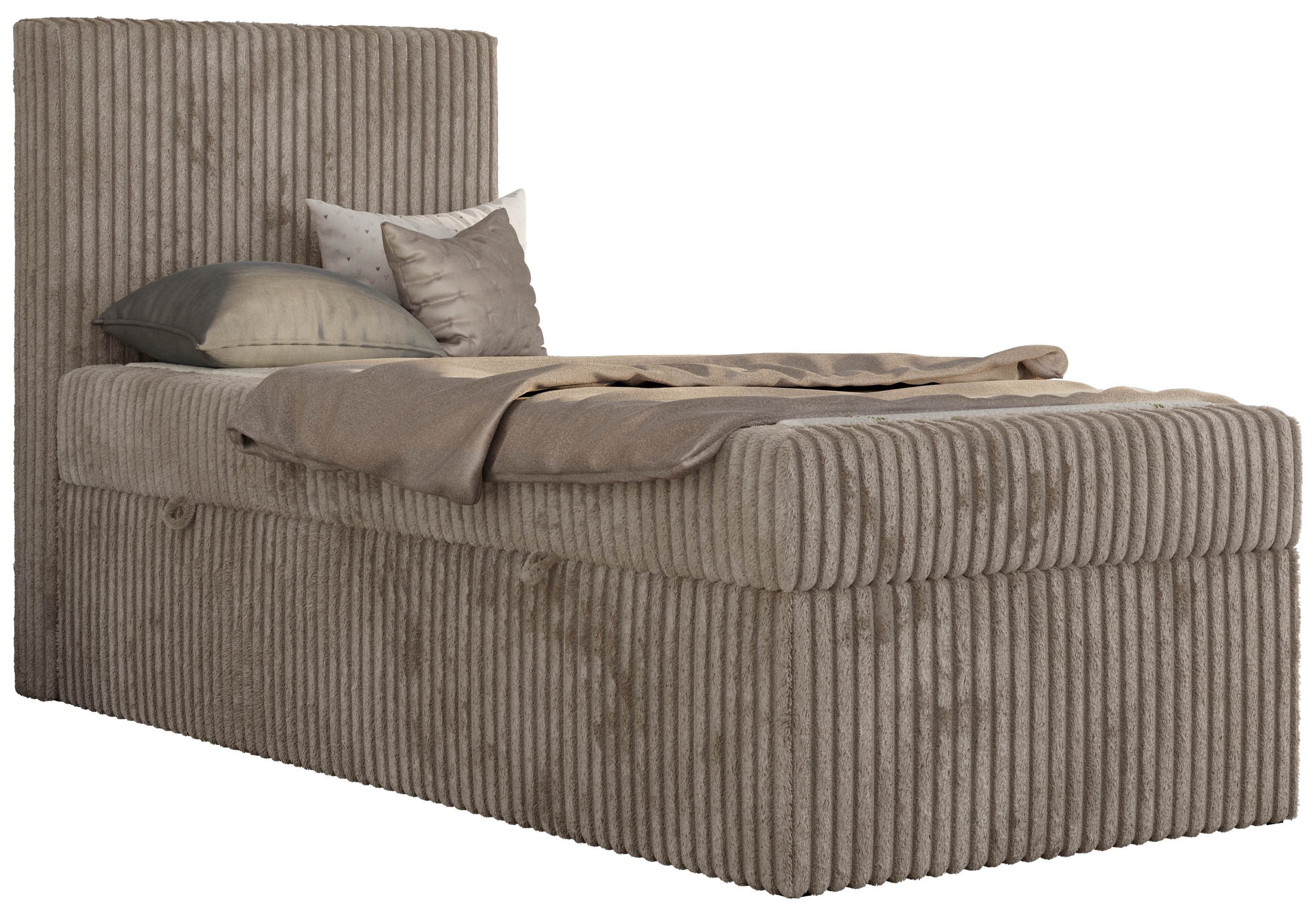 MKS MÖBEL Jugendbett TILIO (Set, T30 Schaum, 7 Härtezonen), Jugendbett 90x200, Stauraum, hohe Kopfteil, Multipocket-Matratze