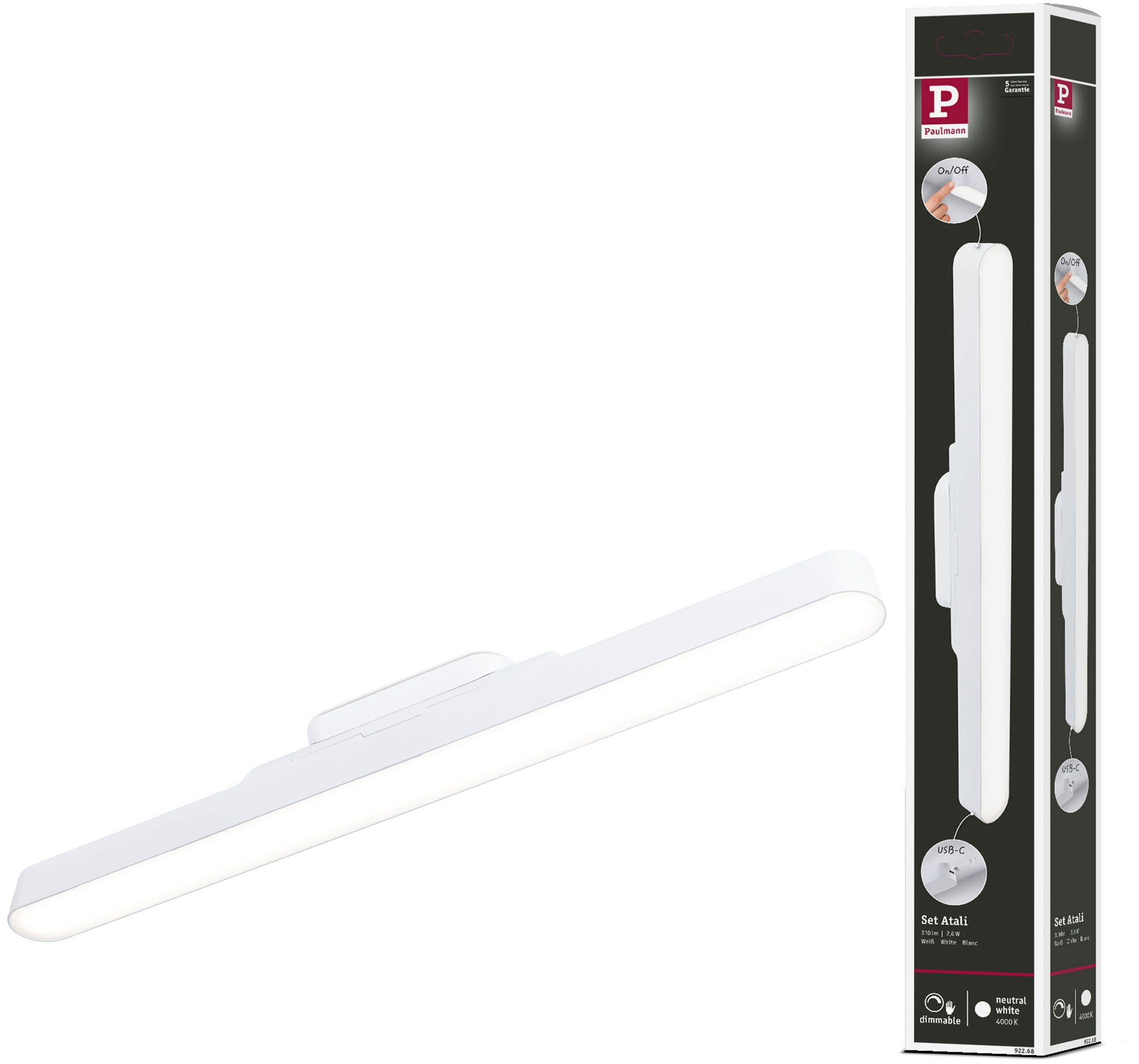 Paulmann Einbauleuchte Mobile Möbelaufbauleuchte Atali 240lm 4000K, LED fest integriert, Neutralweiß, Dimmer, Ein-/Ausschalter, USB-Ladefunktion