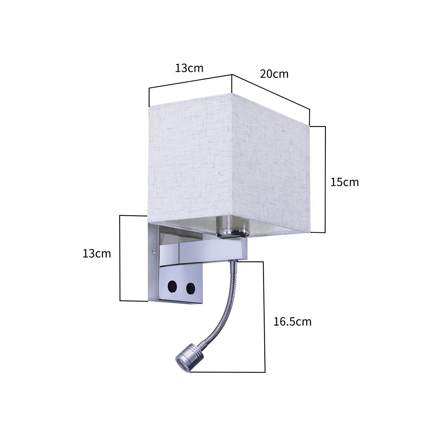 ZMH Wandleuchte Bettlampe mit Schalter Leselampe verstellbar Beleuchtung, LED wechselbar, Quadratisch. Reduzierter Preis € 39,59. Unverbindliche Preisempfehlung € 65,98