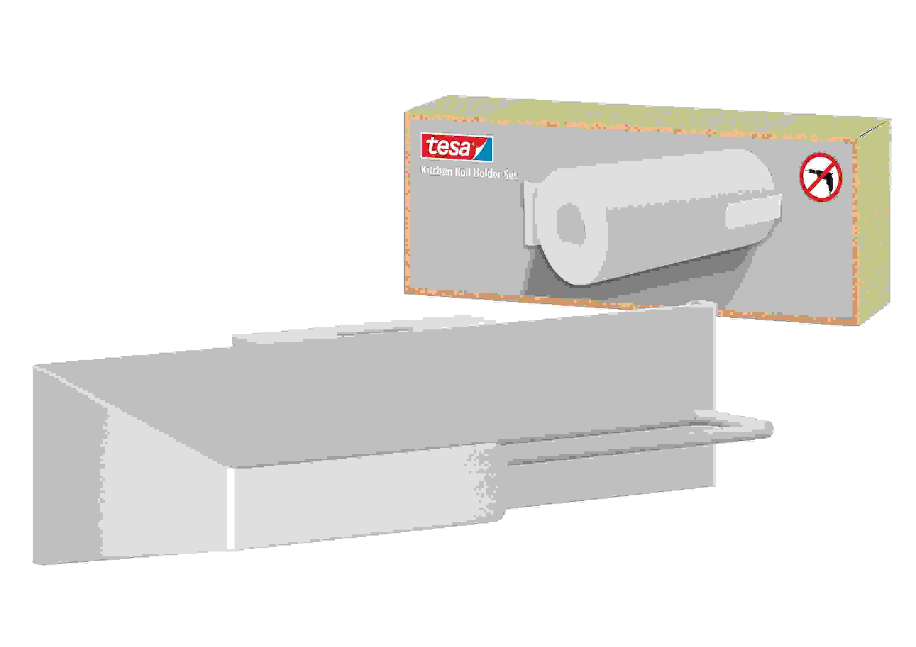tesa Küchenrollenhalter tesa Küchenzubehör Rollenhalter - selbstklebender Küchentücher-Halter, (Komplett-Set, 3-St., Wandrollenhalter, Adapter, tesa Power.Kit Klebelösung, Wasserwaage), Wandhalterung für Küchenrollen, Montage ohne Bohren