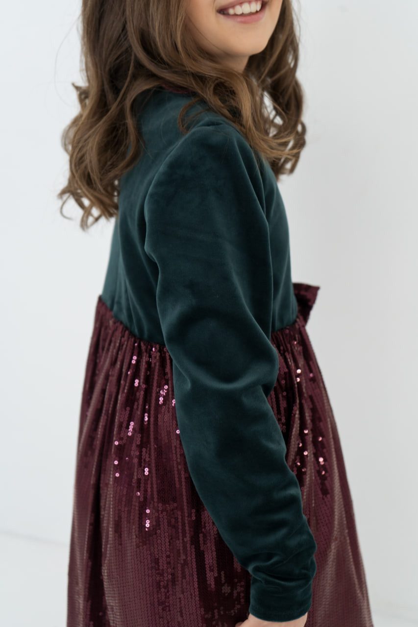 LEMONI Babydollkleid Festliches Velourskleid mit Pailletten-Rock für Mädchen mit Pailletten-Rock