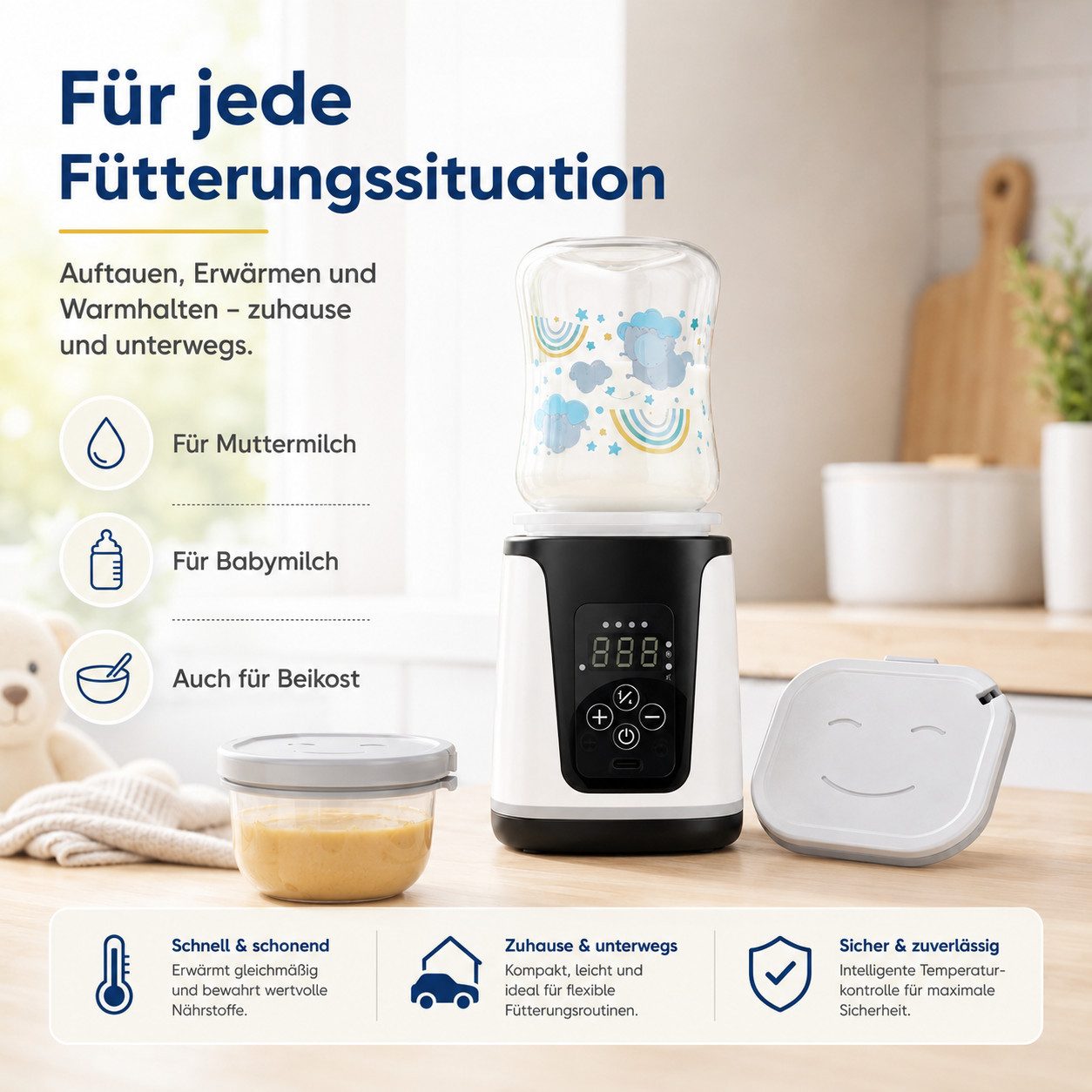 Luckice Babyflaschenwärmer Flaschenwärmer Baby, 2 Modi, 5 Temperaturstufen Fläschchenwärmer, mit Schnellheizung & Nachtlicht – Babyflaschen Wärmer für Muttermilch