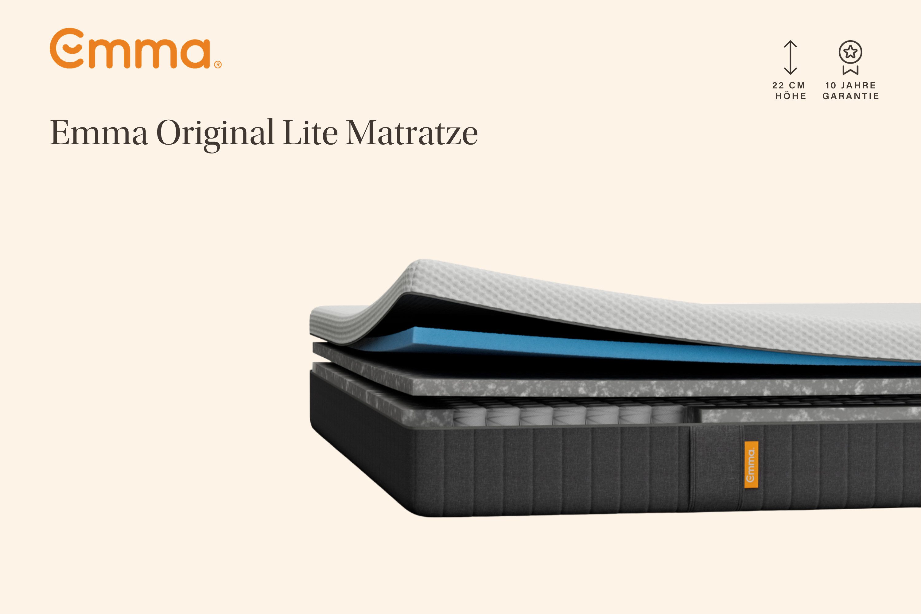 Hybridmatratze NEUHEIT: Emma Original Lite Matratze, Emma, 22 cm hoch, 3-Zonen-Federn, Airgocell®-Schaum, atmungsaktiv, waschbar, 22 cm.