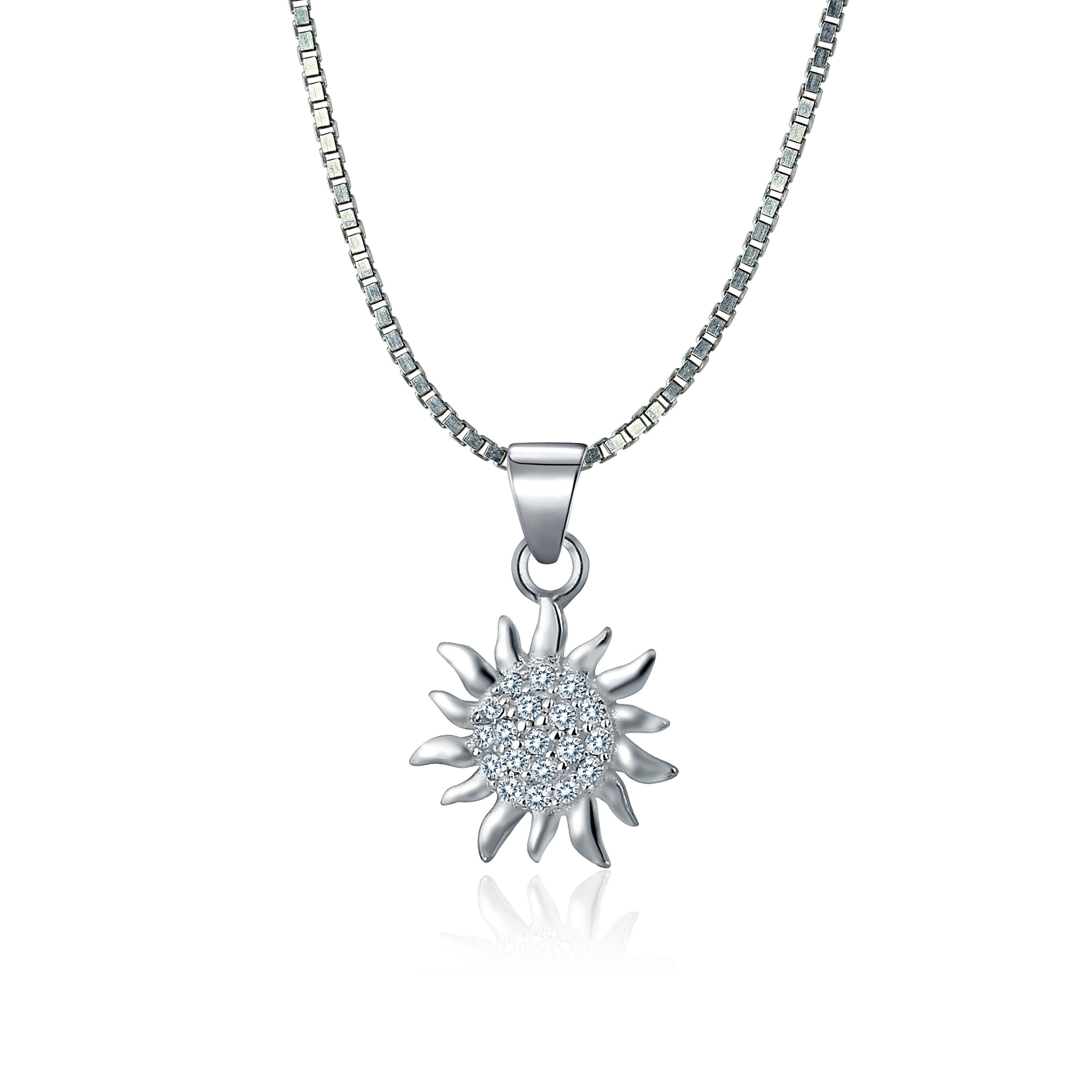 NAHLE Kette mit Anhänger Silberkette Sonne Kette (inkl. Schmuckbox), mit Zirkonia / rhodiniert