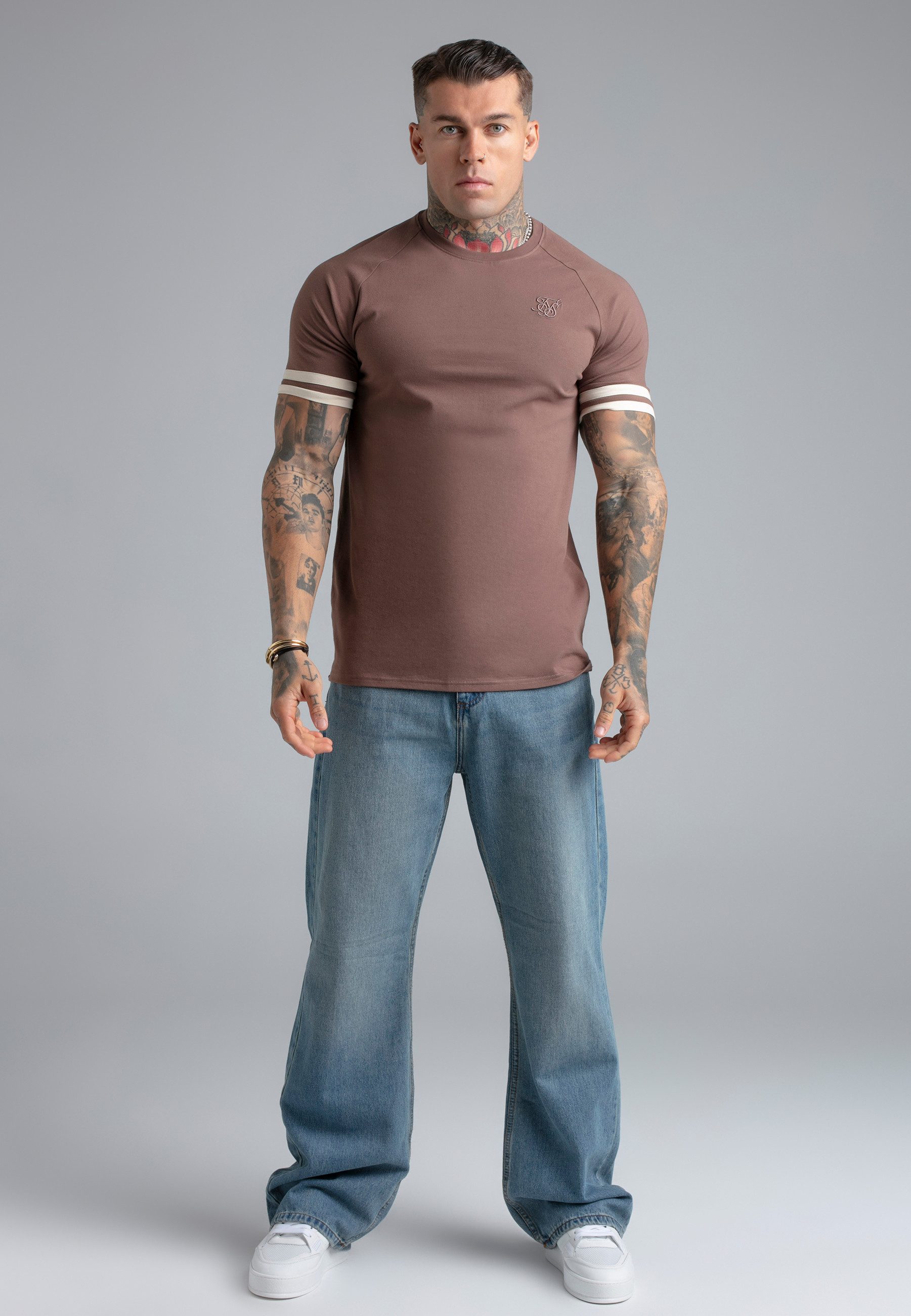 Siksilk T-Shirt SikSilk Herren Braun and Ecru Tournament T-Shirt