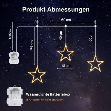 Elegear Lichtervorhang 160/188cm Bunt&Warmweiß Lichterkette mit 3/5 Sterne, (Batterie), 30-flammig, LED Fensterbilder für Innen/Außen/Fenster Weihanchten Mädchen Deko