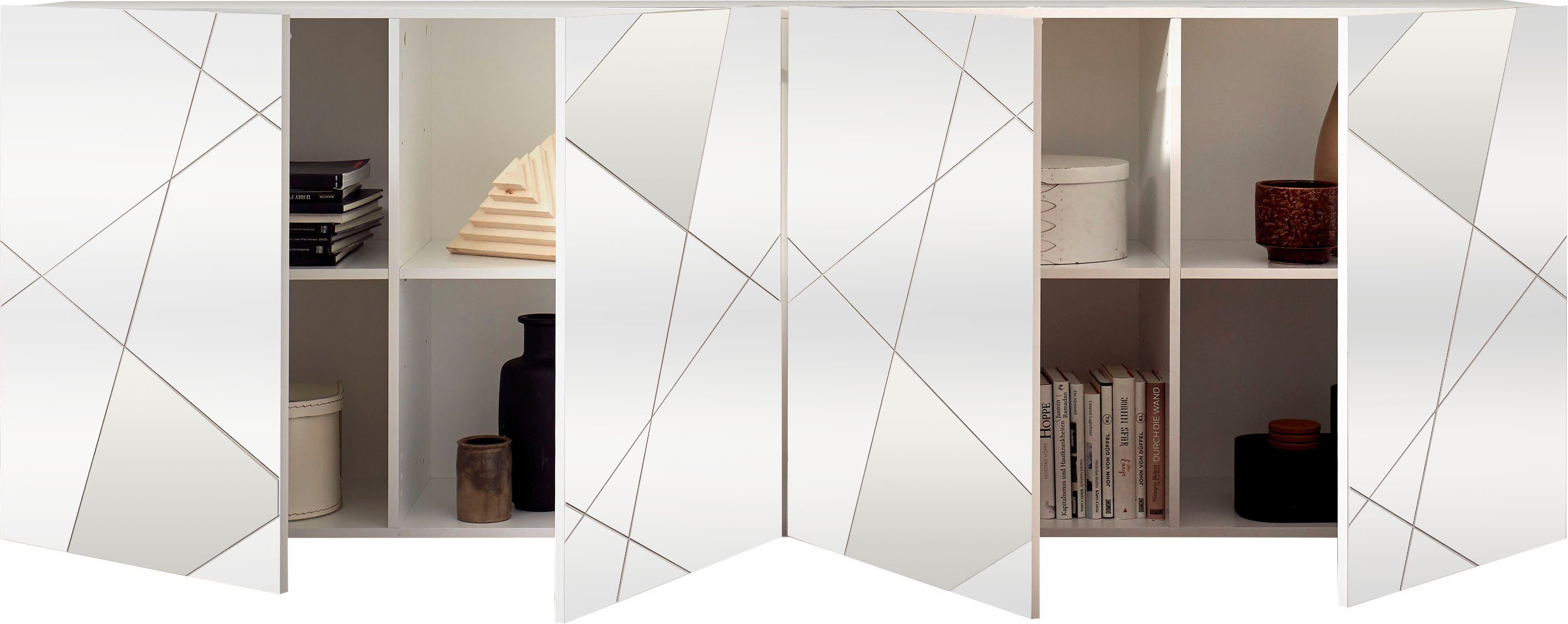 Home affaire Sideboard Vittoria, Breite 241 cm, 4 Türen, Fronten mit Siebdruck und Spiegelfront