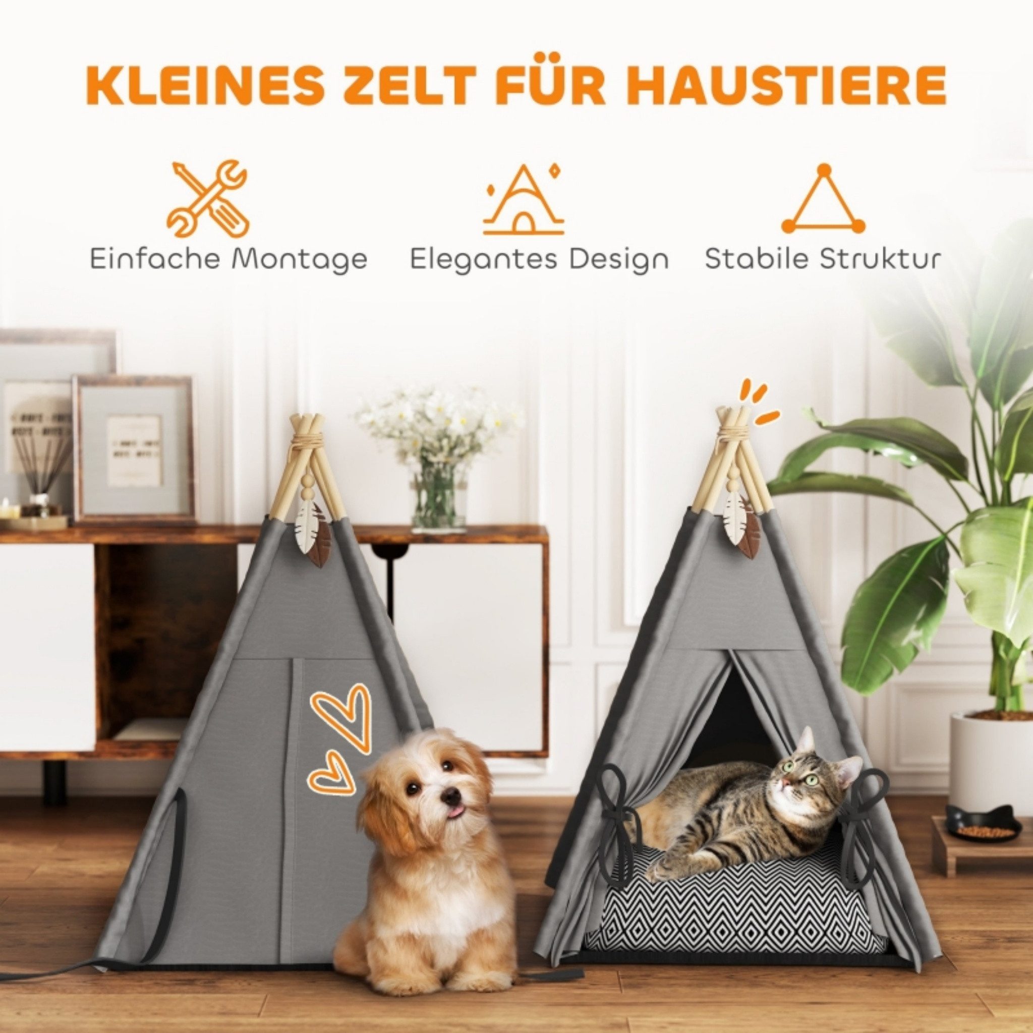 Blossom Katzenhaus Katzenzelt Tipi mit waschbarem Kissen, Spielball & rutschfestem Boden, Katzenhöhle Katzenbett Haustierbett für Katzen bis 5 kg kleine Hunde