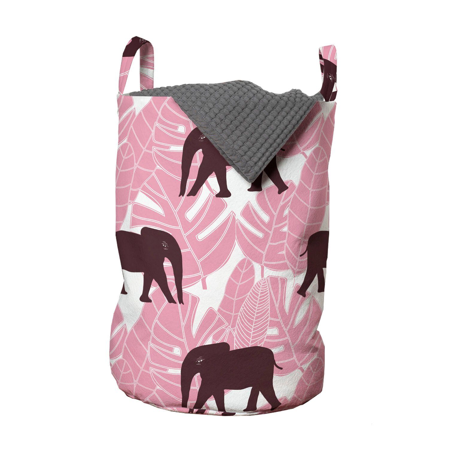 Abakuhaus Wäschesäckchen Wäschekorb mit Griffen Kordelzugverschluss für Waschsalons, Elefant Tropische Palmenblätter Afrika