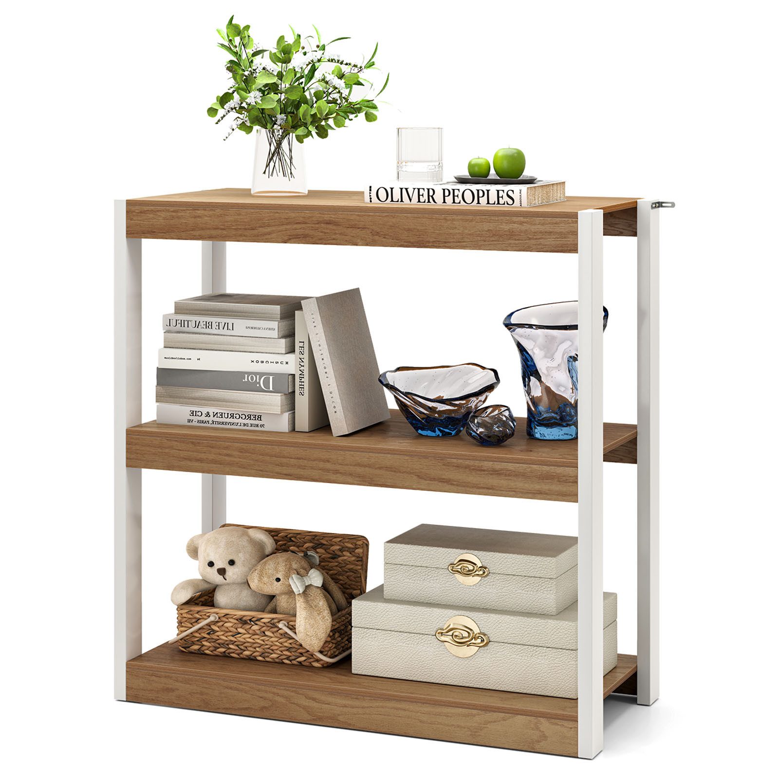 COSTWAY Bücherregal, Standregal 3 Ebenen, Holz, Leiterregal 90x39,5x90cm