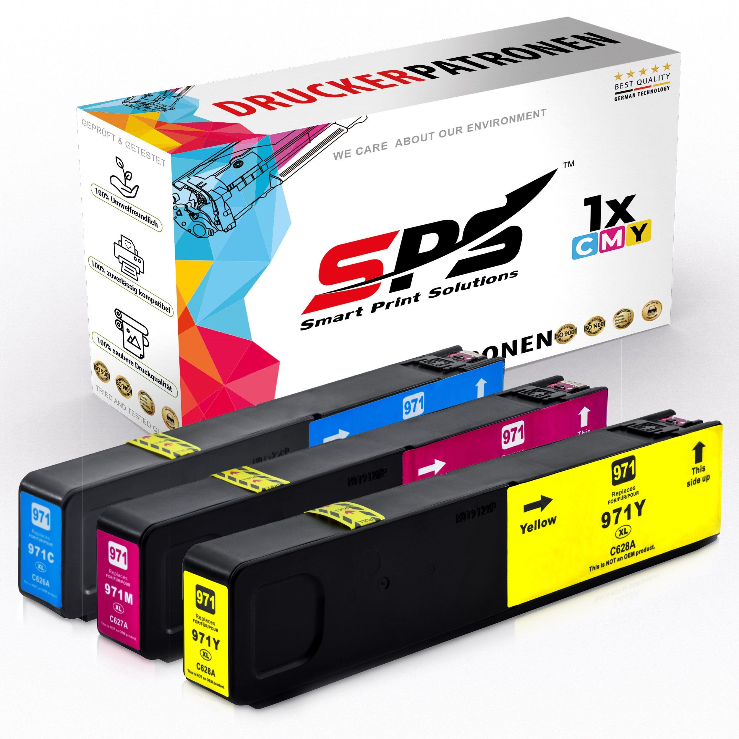 SPS 3x Kompatibel 971XL Druckerpatronen CYM für HP Officejet Pro X451DW Nachfülltinte (für HP, 3er Pack, x)