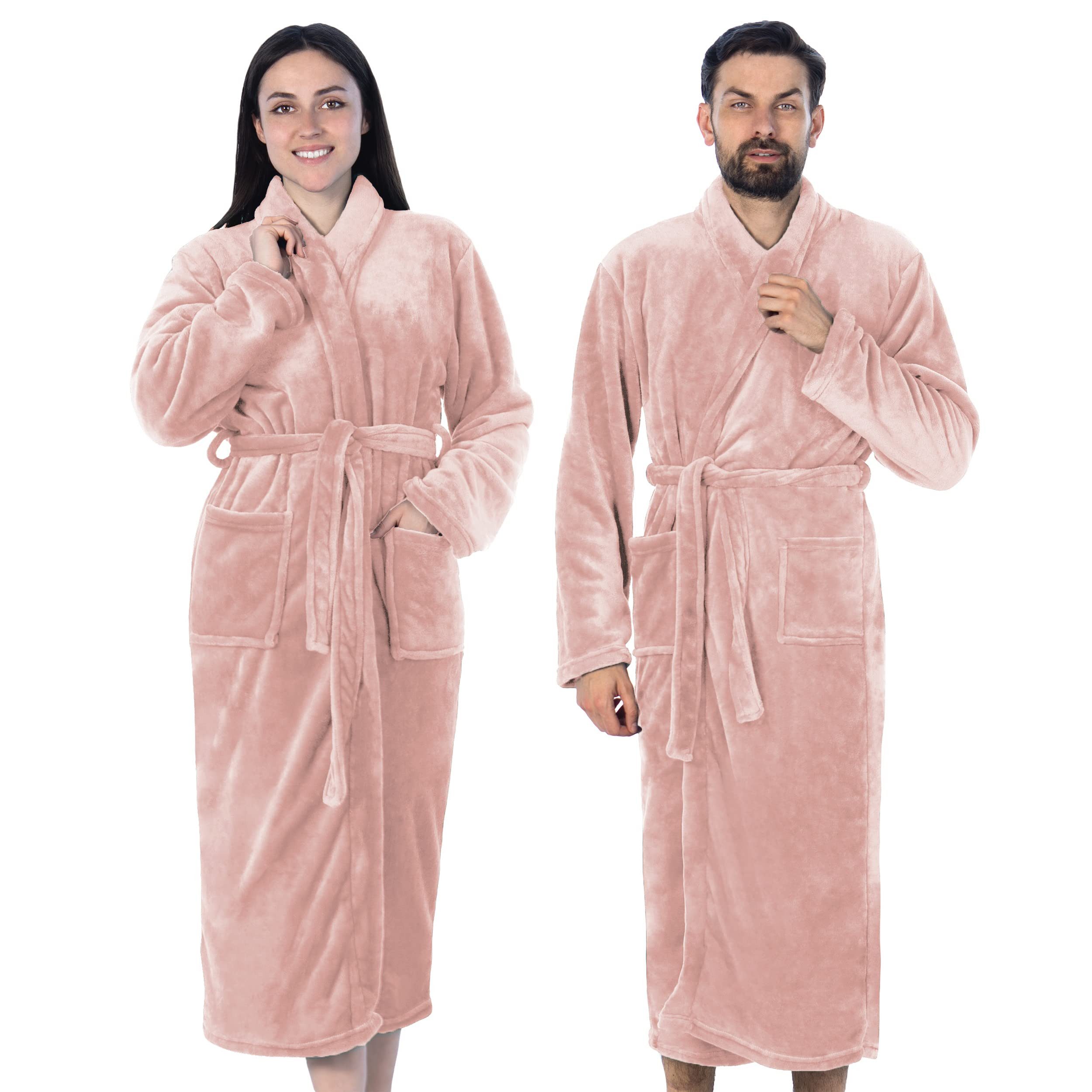 Gräfenstayn Unisex-Bademantel Damen Herren Kuschelfleece Bademantel Größe S-XXXL, warm & kuschelig, Waden bis Knöchellang, Fronttaschen, Gürtel, S-XXXL