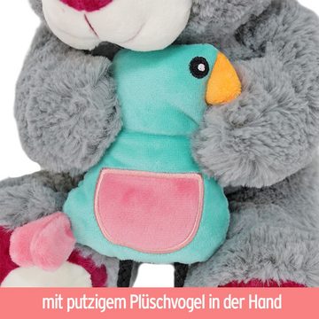 BEMIRO Tierkuscheltier Teddybär "Dieter" grau mit Vogel in Händen - ca. 28 cm