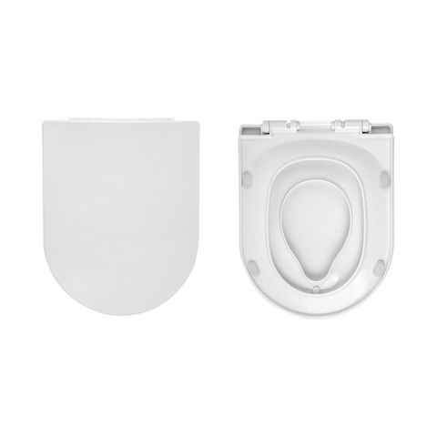 EMKE WC-Sitz Toilettendeckel mit Absenkautomatik D Form Toilettensitz, Quick-Release-Funktion, Antibakterielle Klodeckel Lager 150 kg Weiß