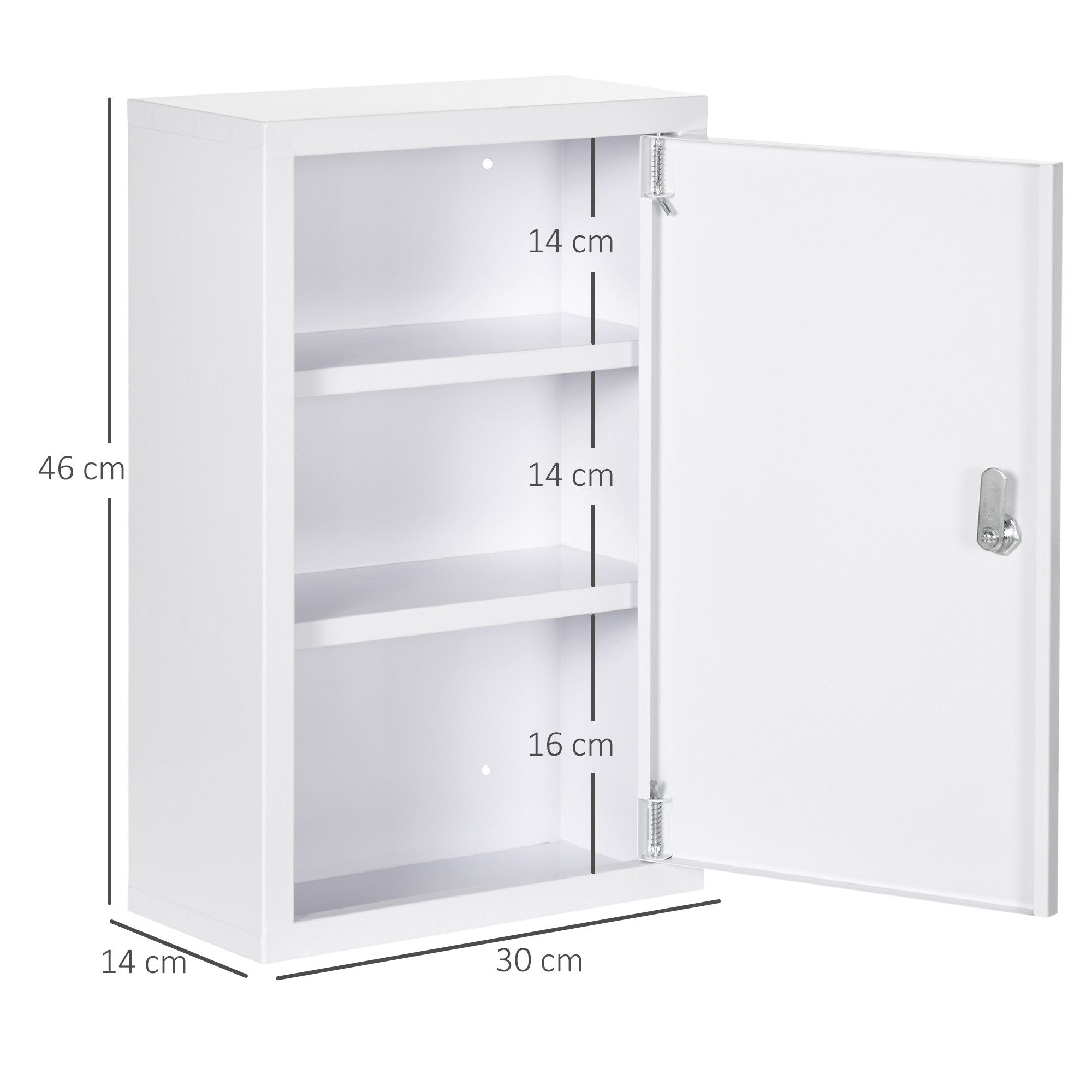 Kleankin Medizinschrank Medikamentenschrank, Wandschrank mit 3 Fächern, 2 Schlüsseln (Hängeschrank, 1-St., Apothekerschrank) für Wohnzimmer, Weiß