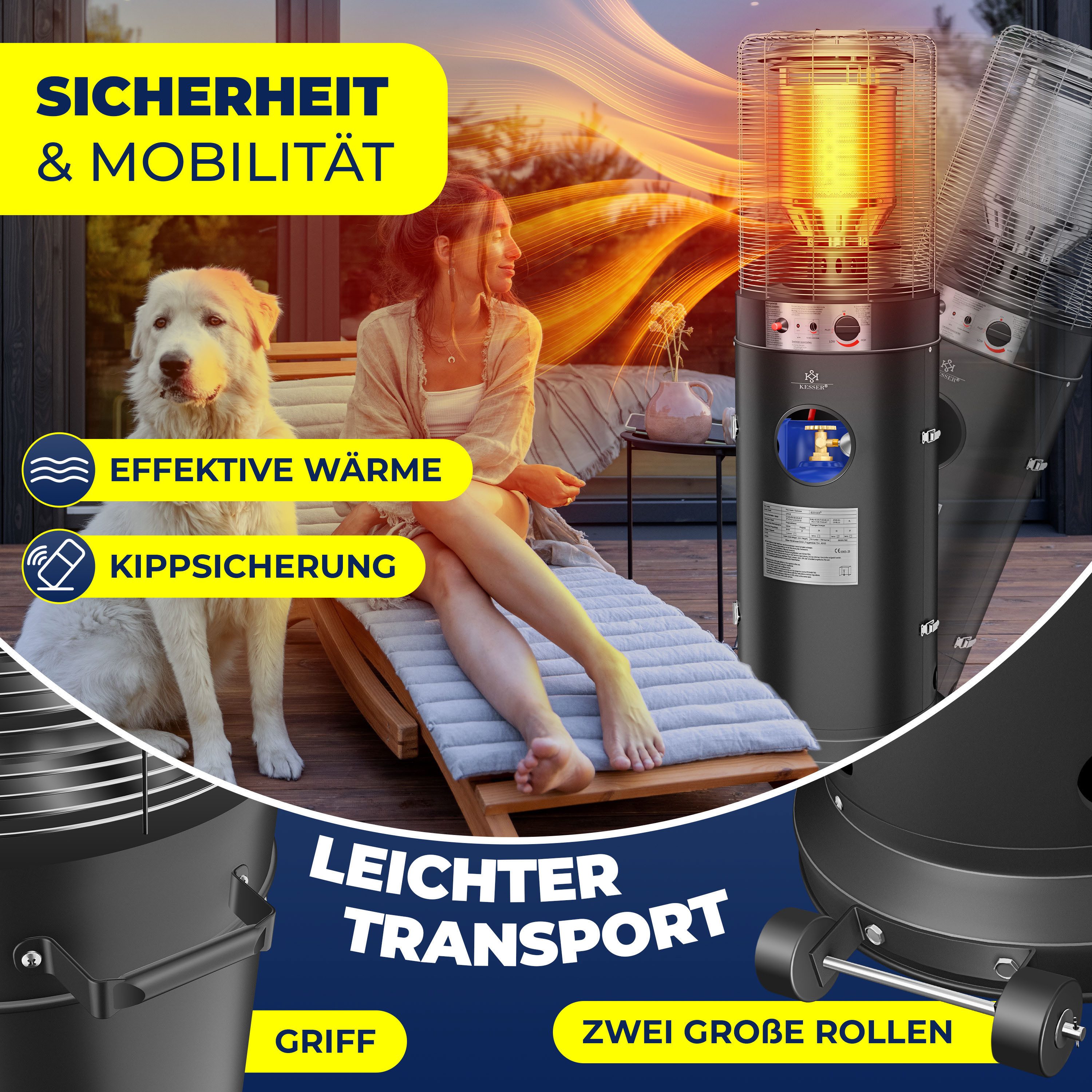 KESSER Heizstrahler Gasheizer KE12 Gas Heizpilz, Heizer für Terrasse & Garten 10 kW, 10000 W, Terrassenheizer Gasheizstrahler, Heizgerät inkl. Schutzhülle – Bild 4 von 5