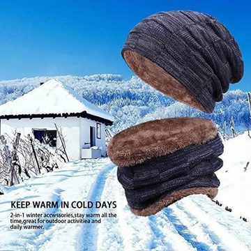 SOTOR Mütze & Schal Winter Warme Mütze Gepolsterter Pullover Mütze Schal Set (Strickmütze aus dicker Wolle 2 Sets)