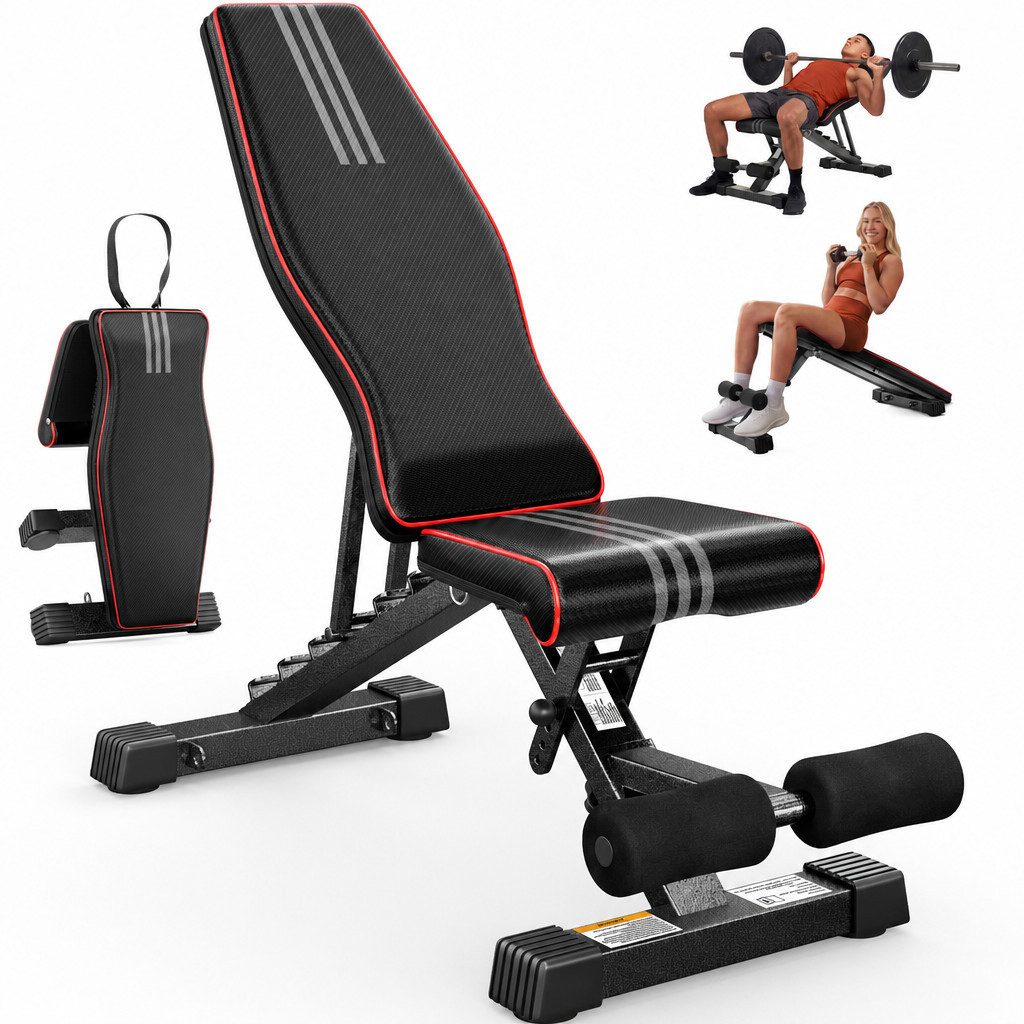 Dripex Half Rack Multifunktionale Hantelbank, klappbare Fitnessbank, 98% Vormontiert, Positionen Steigung/Gefälle/Flach, Breiterer Sitz