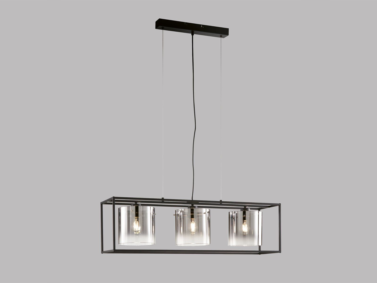 FISCHER & HONSEL LED Pendelleuchte, Dimmfunktion, LED wechselbar, Warmweiß, Balkenlampe mehrflammig dimmbar 90cm lang, 3x Rauch-Glas Lampenschirm