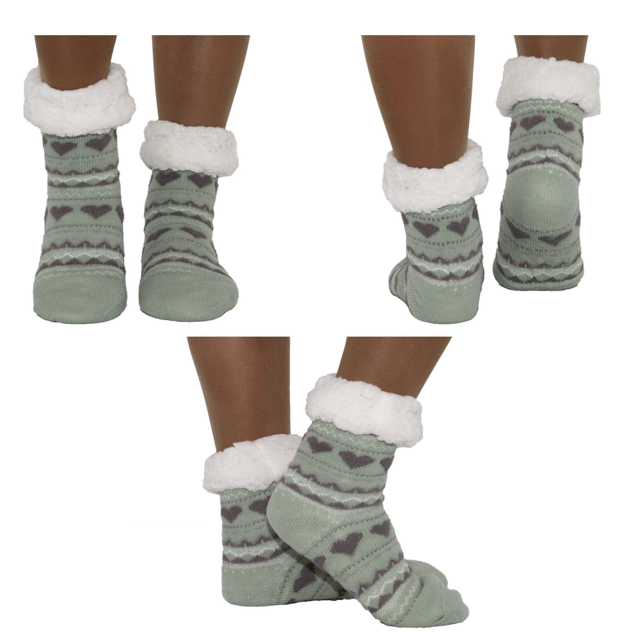 Markenwarenshop-Style Socken Hüttensocken Hüttenschuhe Socken mit Herzmotive Farbe: olivgrün 423