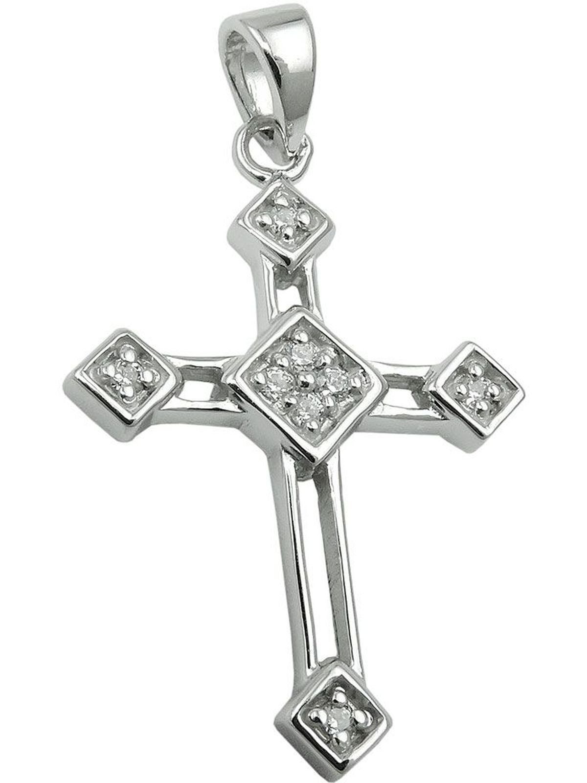 Gallay Kreuzanhänger 22x16mm Kreuz mit Zirkonias glänzend rhodiniert Silber 925 (1-tlg)
