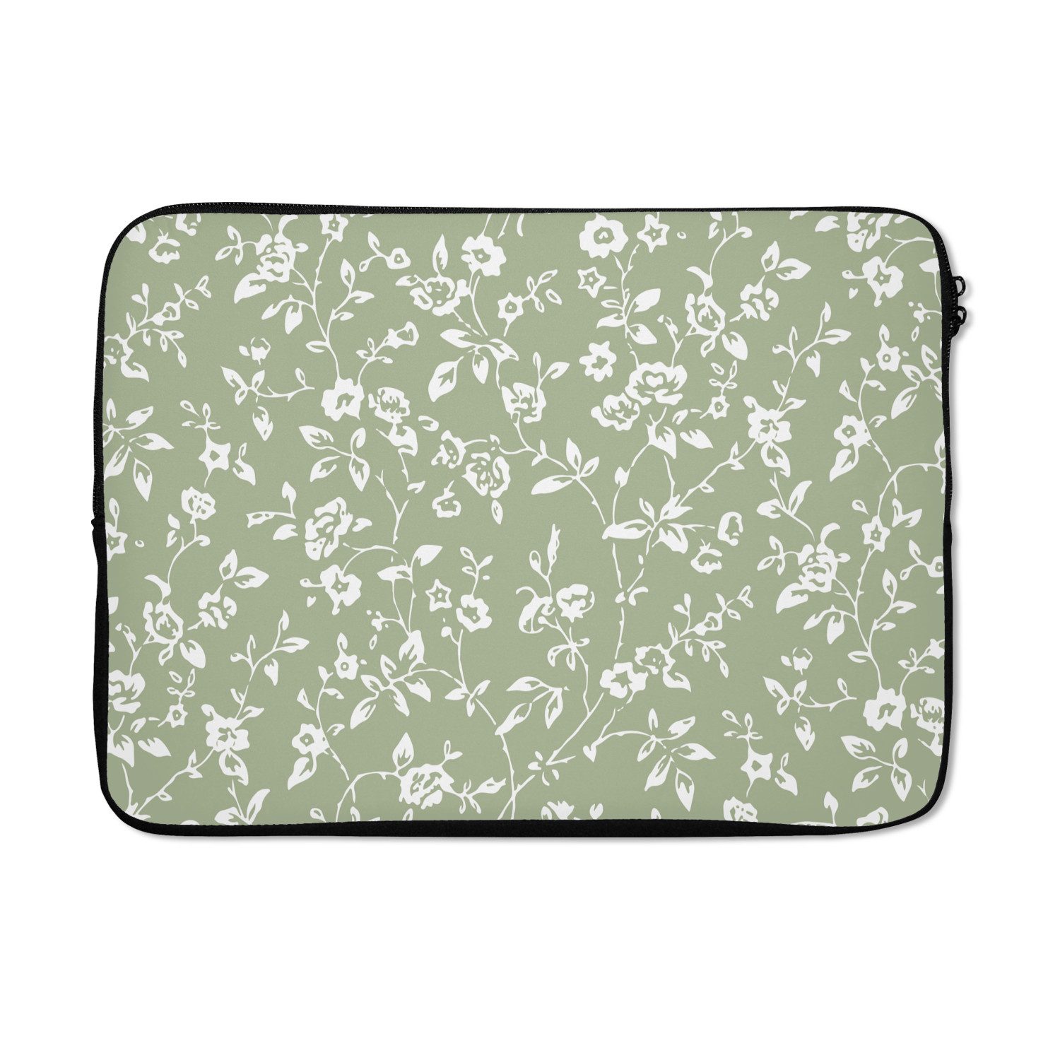 MuchoWow Laptop-Hülle Blumen - Druck - Grün - Weiß 14 Zoll, Schutzhülle für Laptop, Schutz gegen Kratzern, Laptoptasche