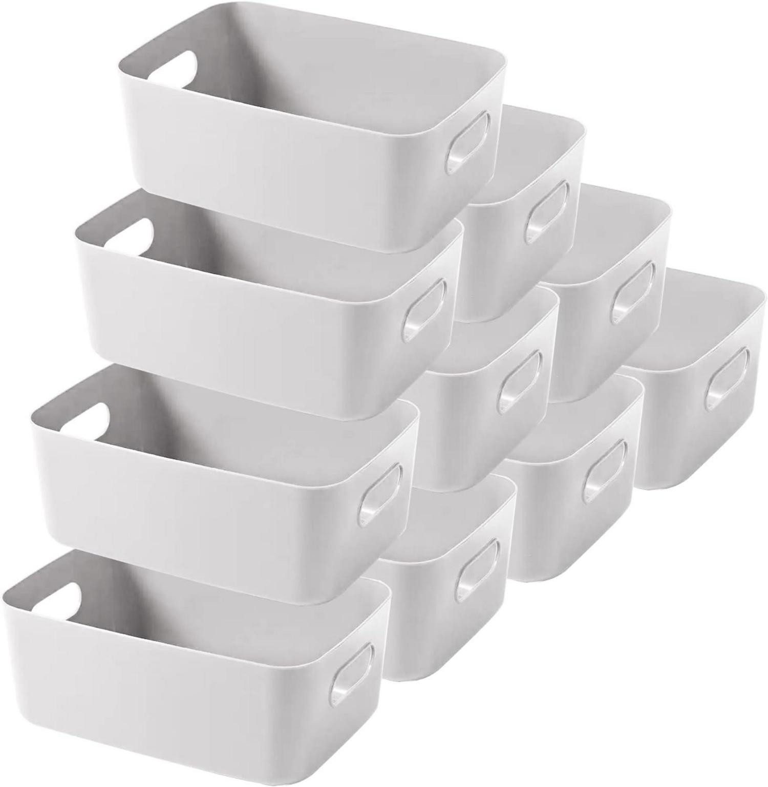 LuxusKollektion Aufbewahrungsbox 10er Set Aufbewahrungsboxen Kunststoff Grau mit Griffen 24x16x9,5cm