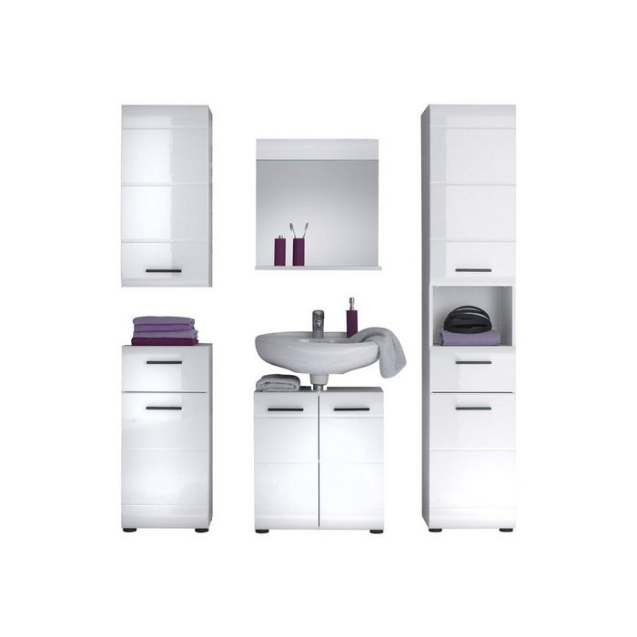 ebuy24 Badezimmer-Set SkinGlossLine Badmöbelset C mit Spiegel weiß weiß