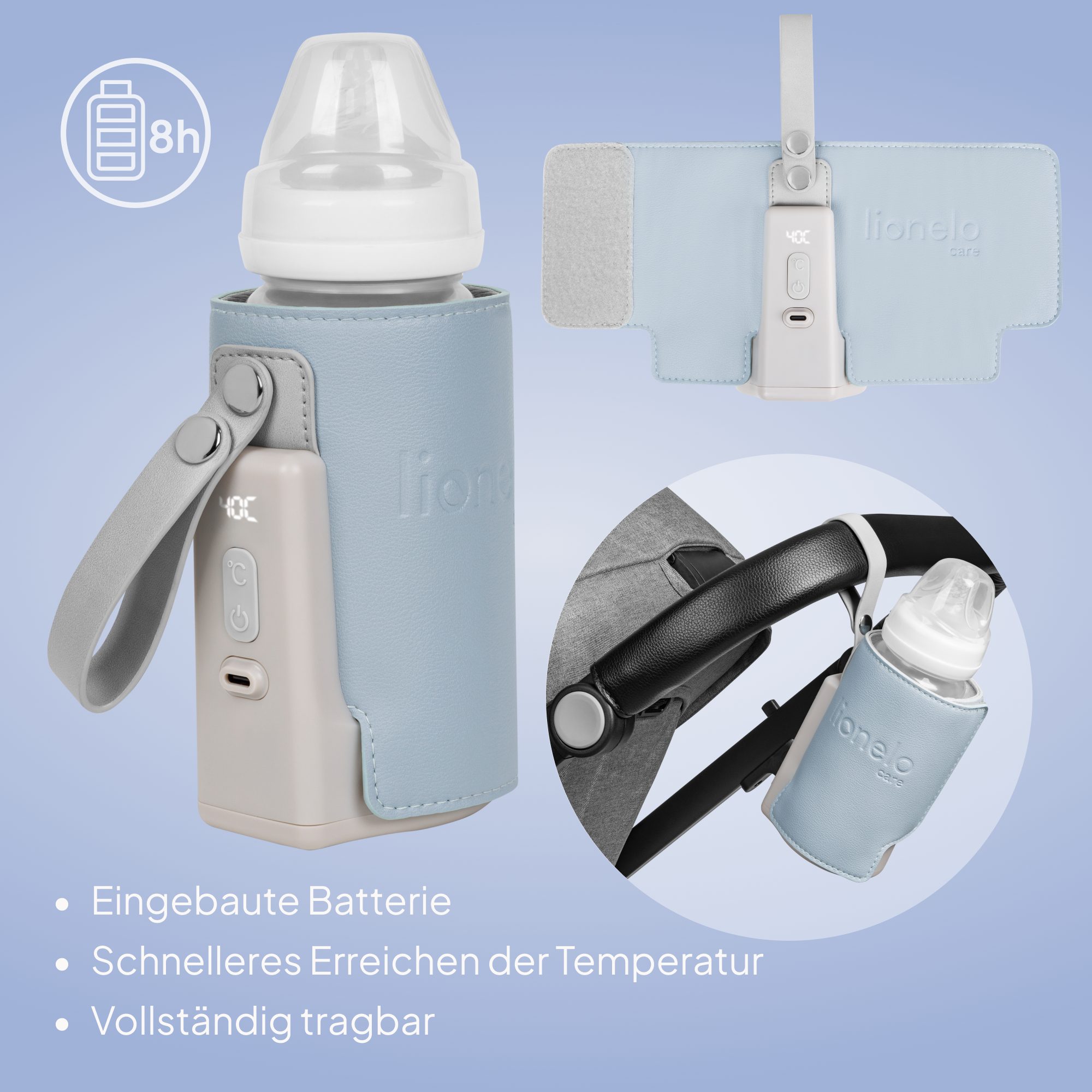 lionelo Babyflaschenwärmer THERMUP GO PLUS, Schnelles Erhitzen - 5 Temperaturen/3000mAh/USB-C