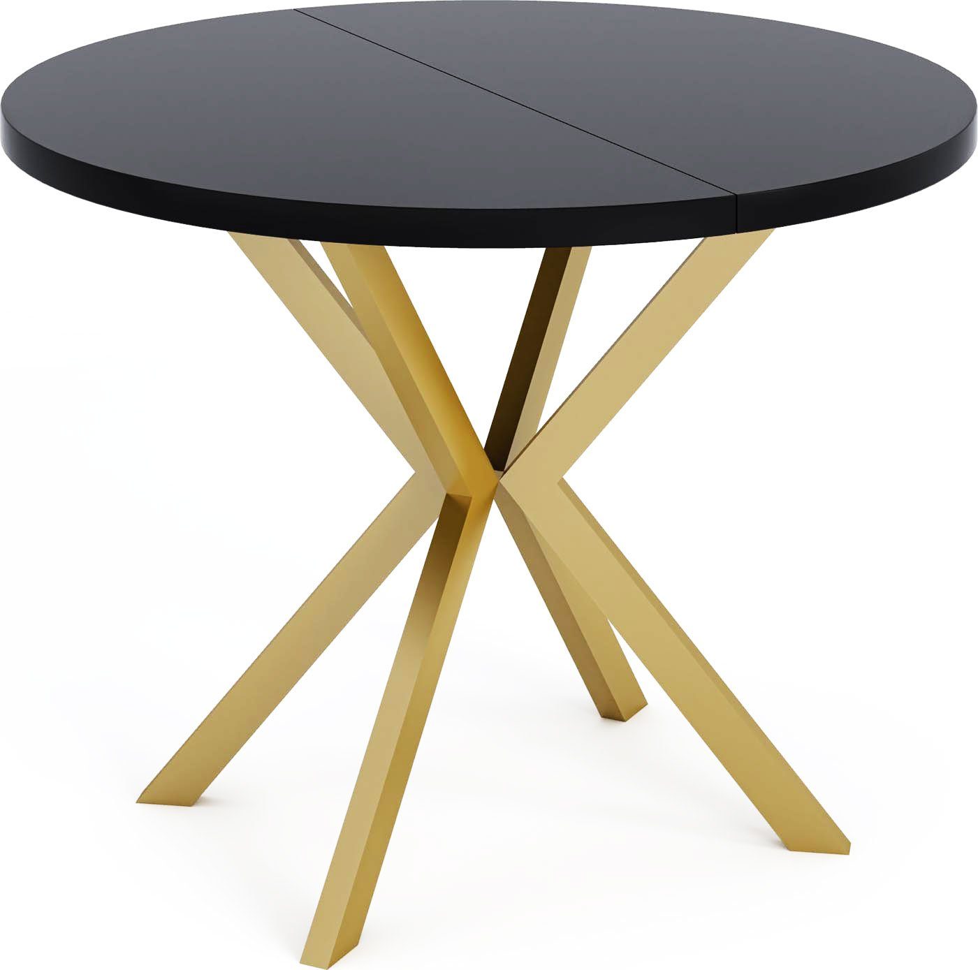 mit Schwarz Tisch im GROUP Esstisch Flora, Metallbeinen Gold WFL Loft-Stil