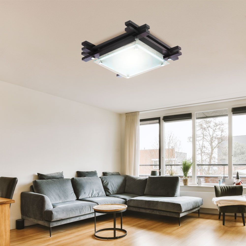 GLOBO LIGHTING Deckenstrahler, Leuchtmittel nicht inklusive, Deckenlampe Deckenleuchte Wohnzimmerlampe Glas Holz satiniert