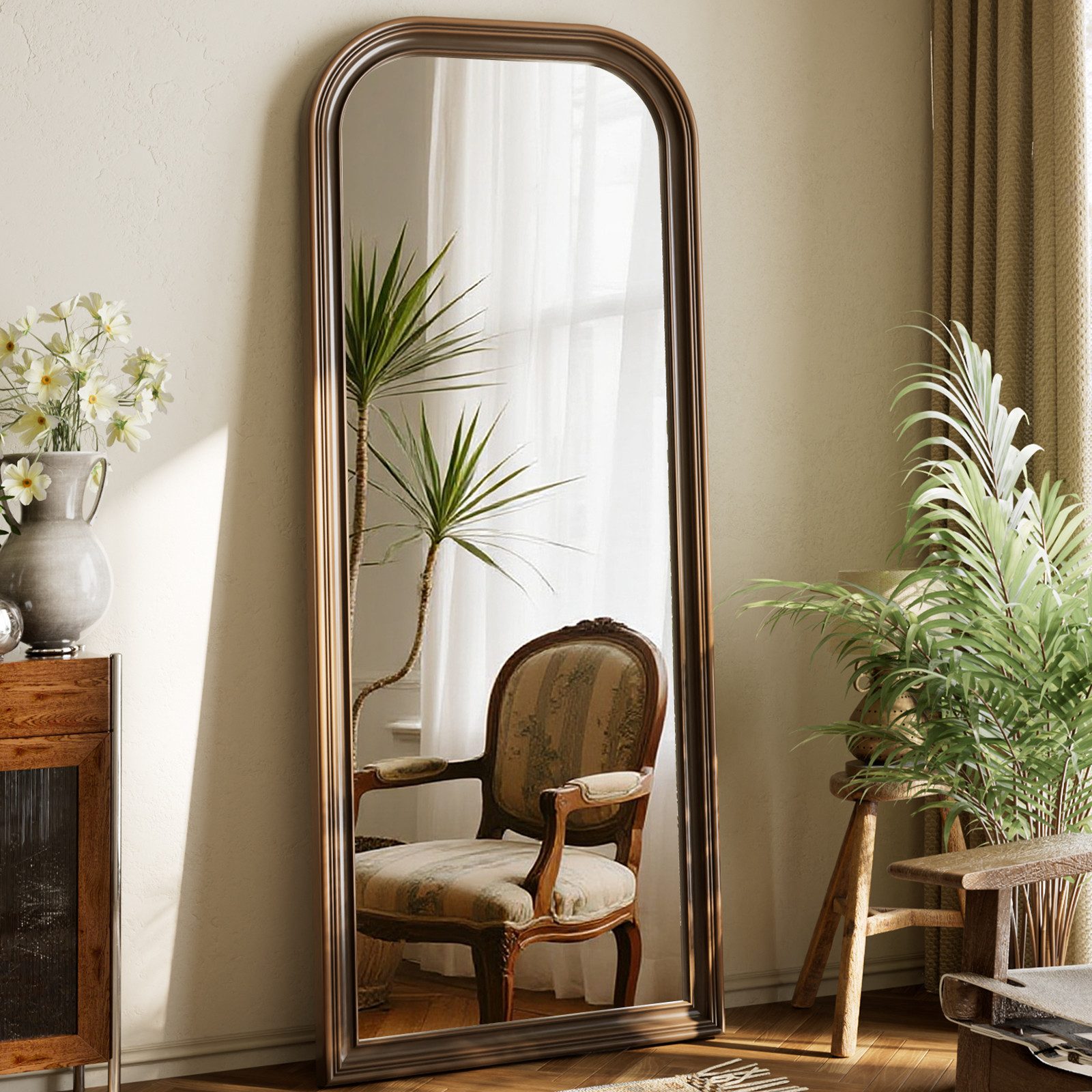 BEAUTYPEAK Ganzkörperspiegel Vintage-Spiegel mit Holzoptik-Rahmen