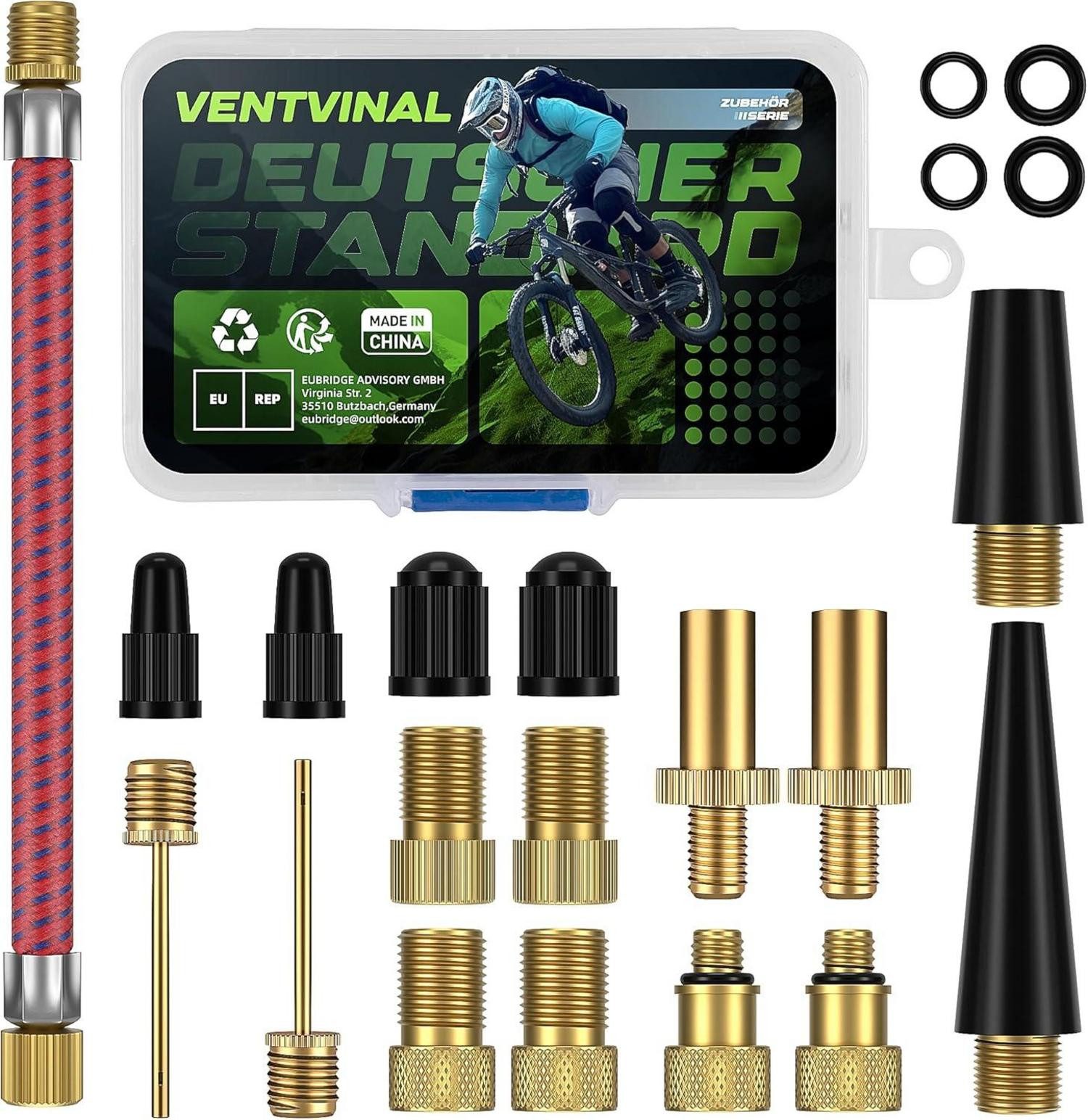 Fahrradständer Fahrradventil Adapter Set mit Luftpumpe und Kugelnadel, 19-teilig