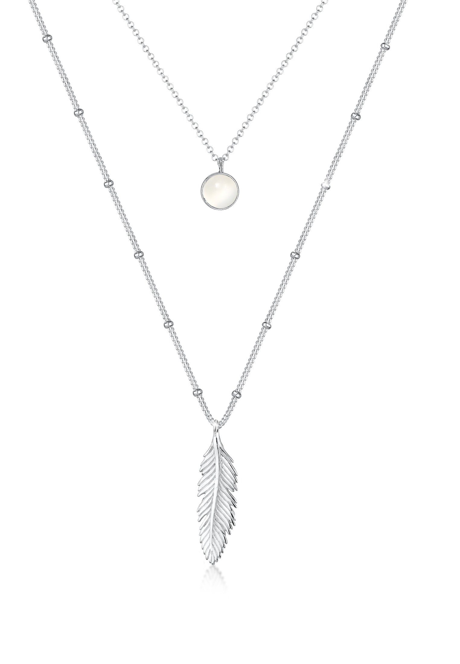 Elli Gliederkette Layer Feder Mondstein Weiß günstig online kaufen