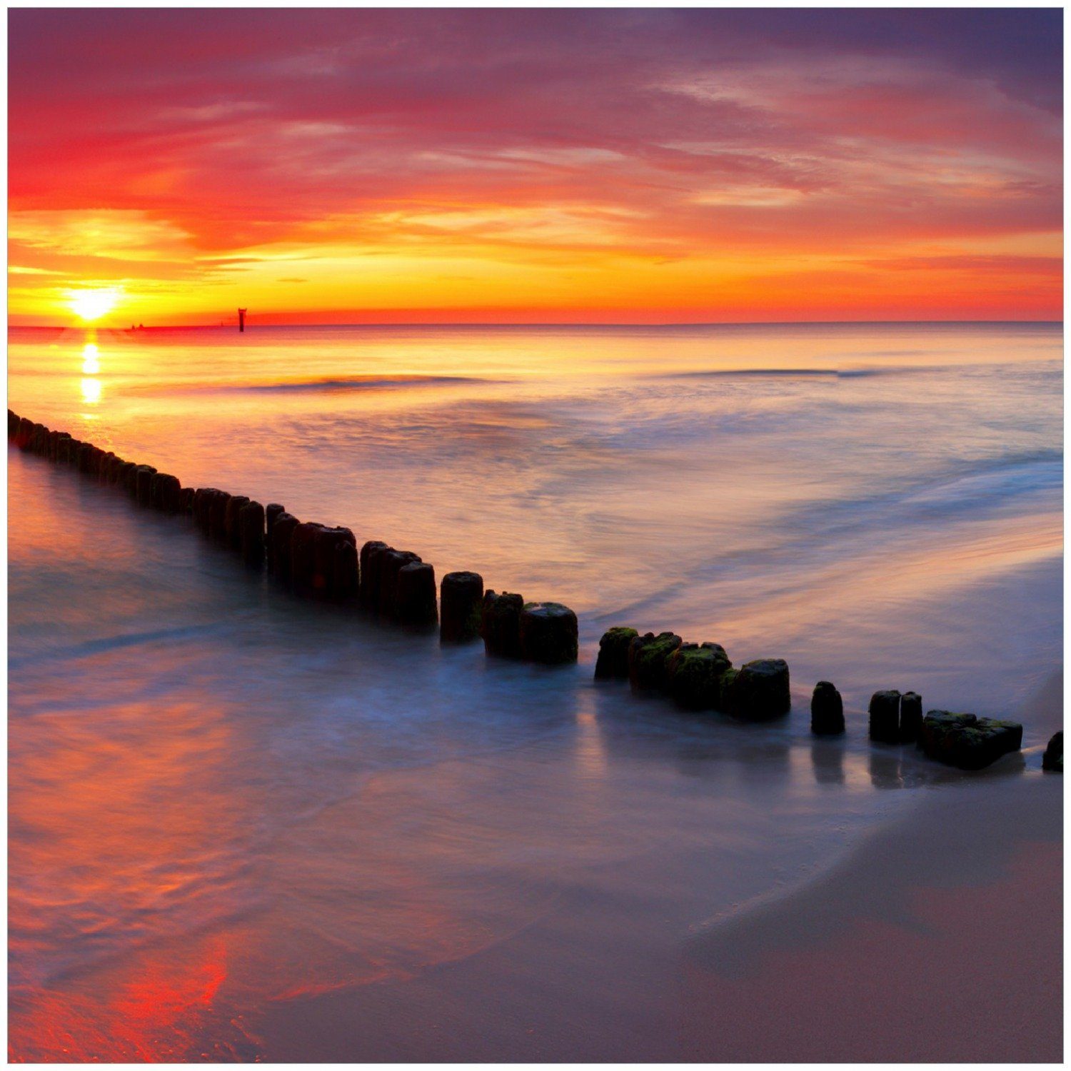 Wallario Memoboard Farbenspiel im Himmel - Sonnenuntergang am Strand