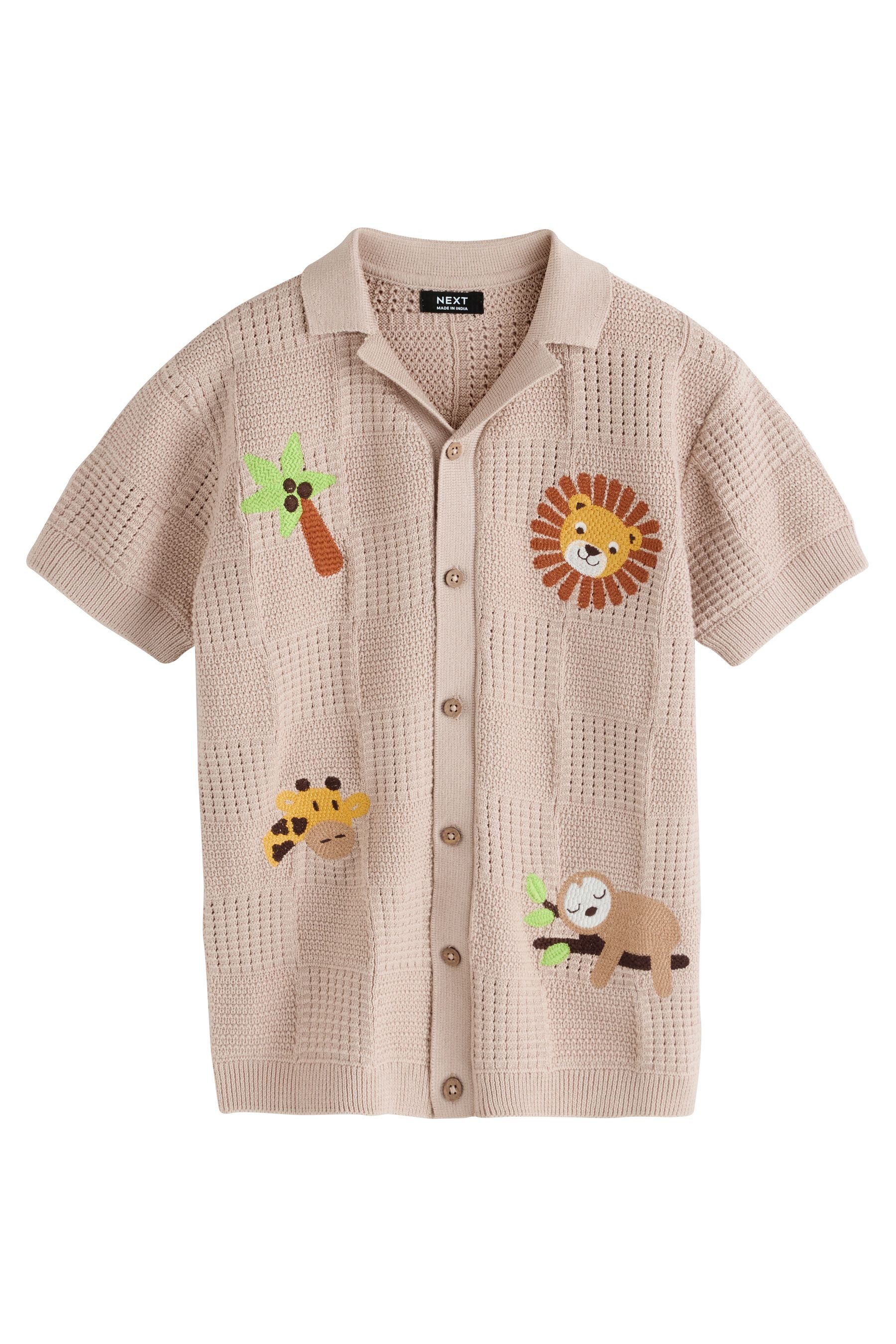 Polokragenpullover Strick-Polo-Shirt mit Reverskragen und Motiv