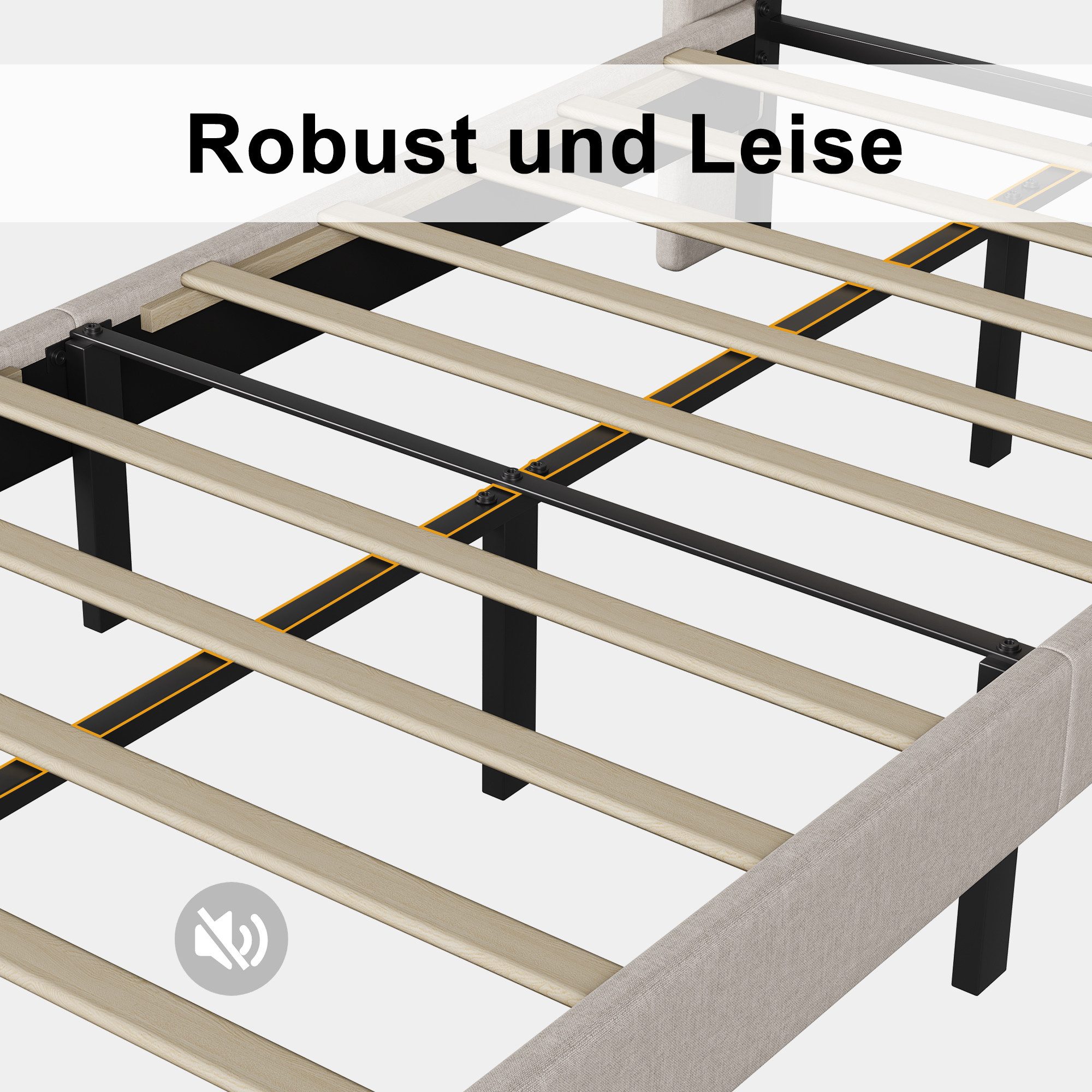 Simurq Einzelbett Polsterbett 90x200 mit Leinenbezug, Einzelbett mit Lattenrost (Gästebett, Lattenrost und 15 cm Bodenfreiheit), Jugendbett Beige oder Grau – Bild 5 von 5