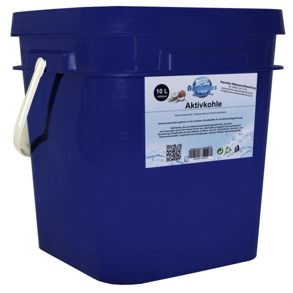 Aquintos Wasseraufbereitung Wasserfilter Aktivkohle Granulat Filterkohle Kokoskohle Activated Carbon, Zubehör für Granulat zugelassen für Trinkwasser, Körnung 1.7mm-0.06mm - 10 Liter