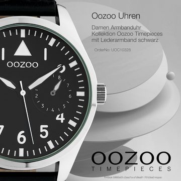 OOZOO Quarzuhr Oozoo Unisex Armbanduhr Timepieces Analog, Damen, Herrenuhr rund, extra groß (ca. 50mm) Lederarmband schwarz