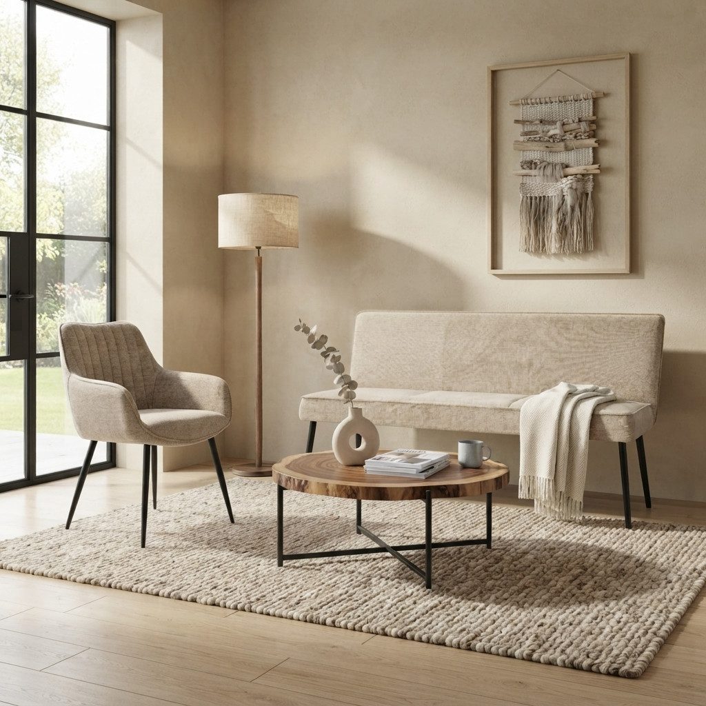 YOZI Sitzbank Essbank mit Taschenfederkern Dunkelgrau/Beige schwarze Metallbeine (Packung, nur Essbank), Frei im Raum stellar – Bild 3 von 5