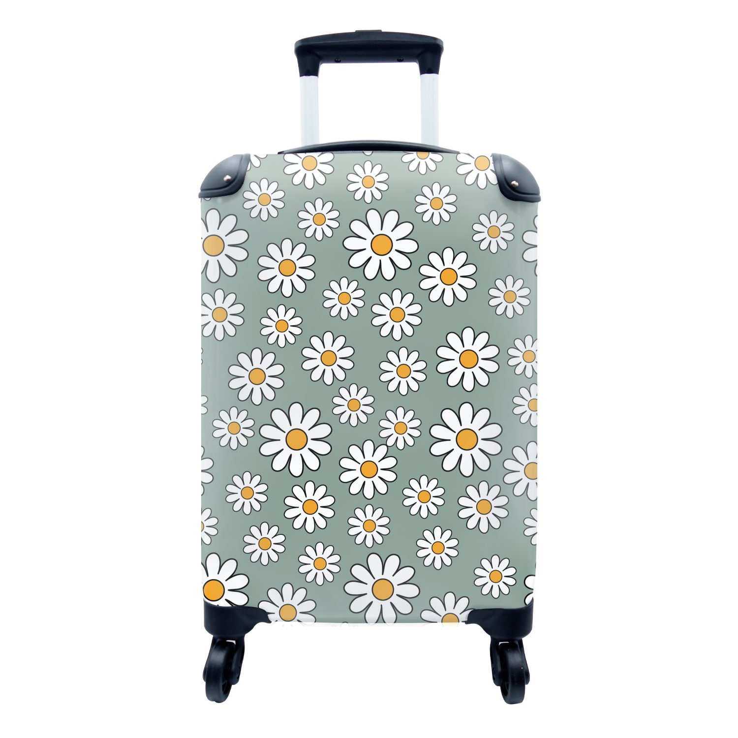 MuchoWow Handgepäckkoffer Schnittmuster - Vintage - Blumen - Gänseblümchen, 4 Rollen, Reisetasche mit rollen, Handgepäck für Ferien, Trolley, Reisekoffer
