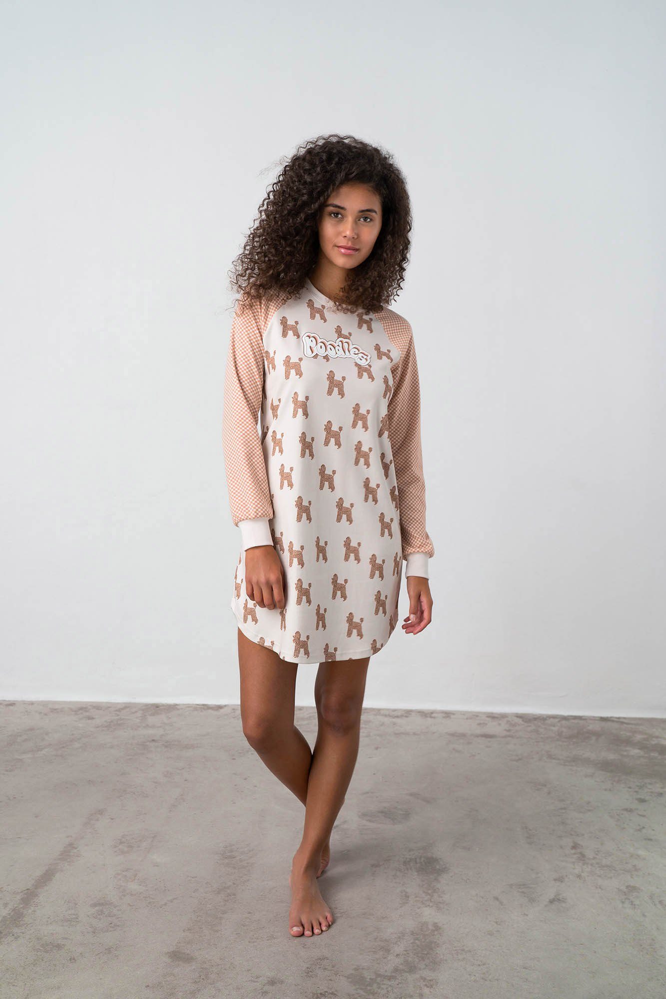 Vamp Nachthemd (Set, 1-tlg., 1-teilig) Damen Sleepshirt 90cm lang Baumwolle Langarm