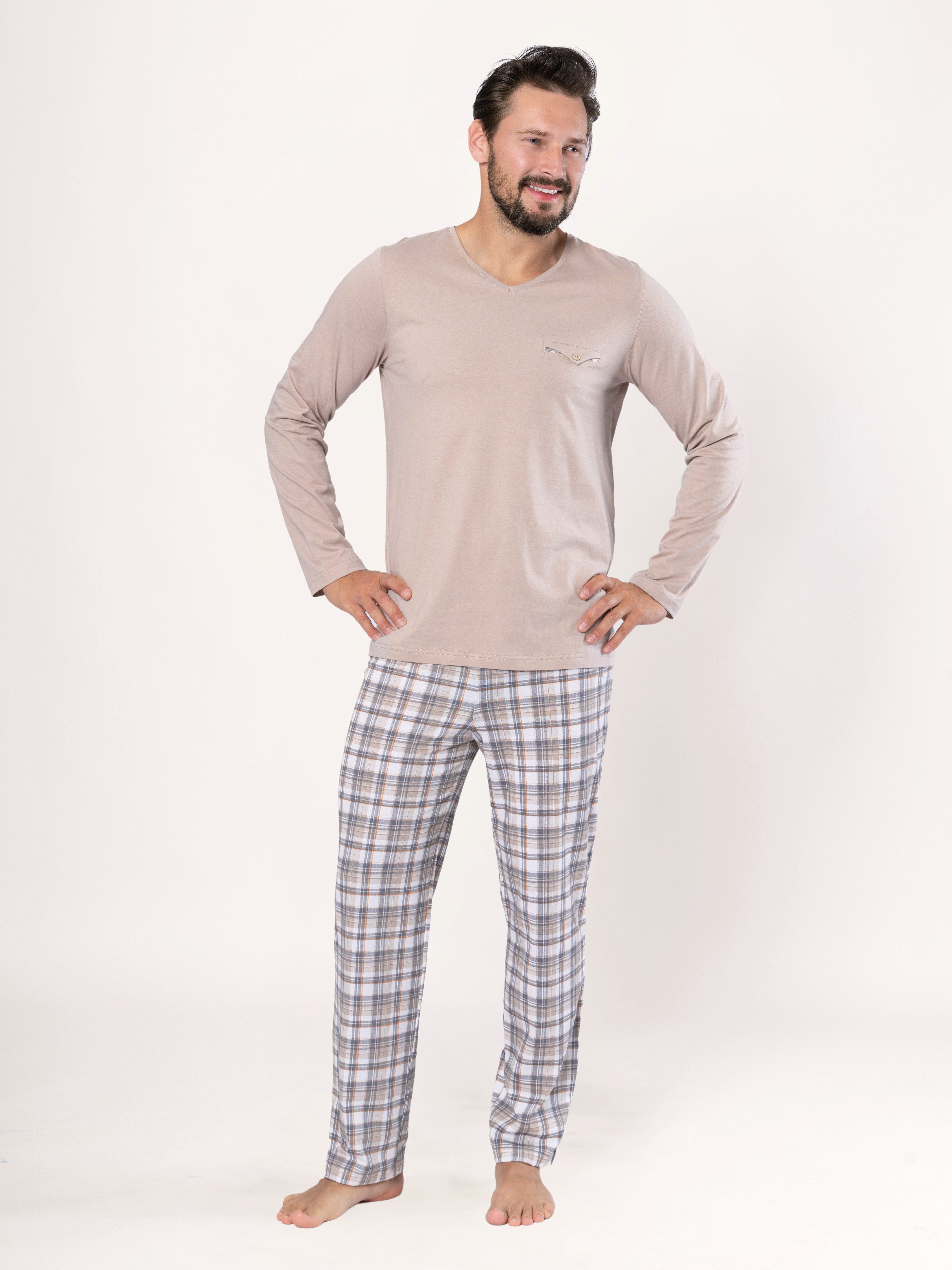 HOTBERG Pyjama langer Schlafanzug aus Baumwolle günstig online kaufen